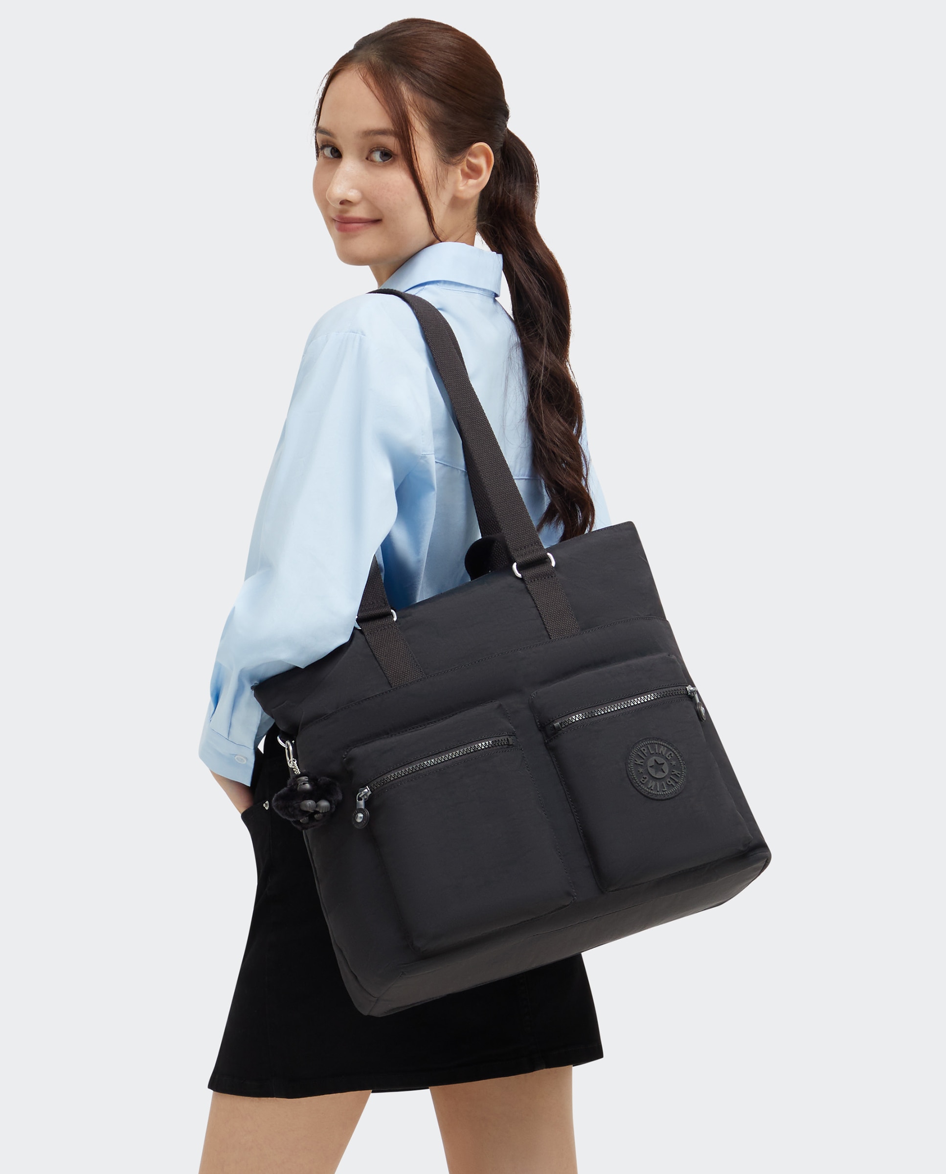 Shopper con compartimento para portátil y bolsillos exteriores - Kipling - Negro Negro-2