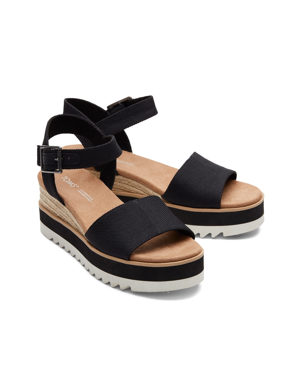 Sandalias de cuñade mujer diana de lona y hebilla - Toms - Negro Negro-3