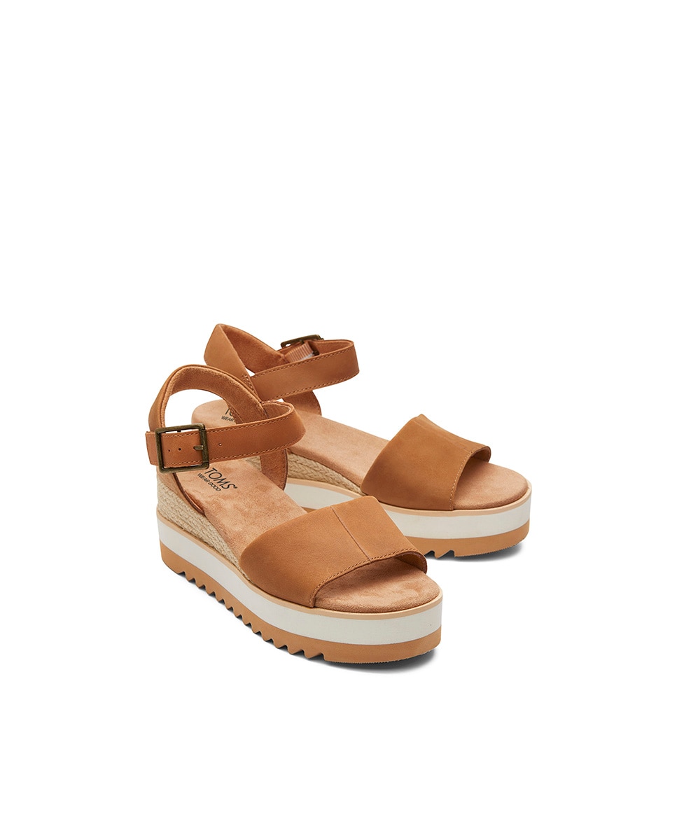 Sandalias de cuña de mujer diana de piel y hebilla - Toms - Marrón Marrón-3