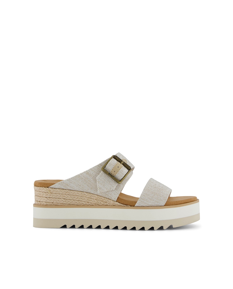 Sandalias de cuña de mujer diana mule de lona con hebilla y cuña - Toms - Natural Natural-1