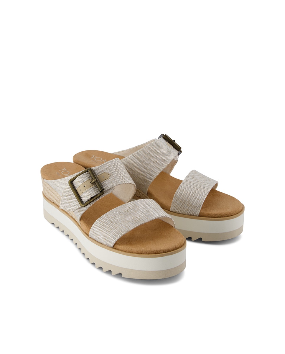 Sandalias de cuña de mujer diana mule de lona con hebilla y cuña - Toms - Natural Natural-3