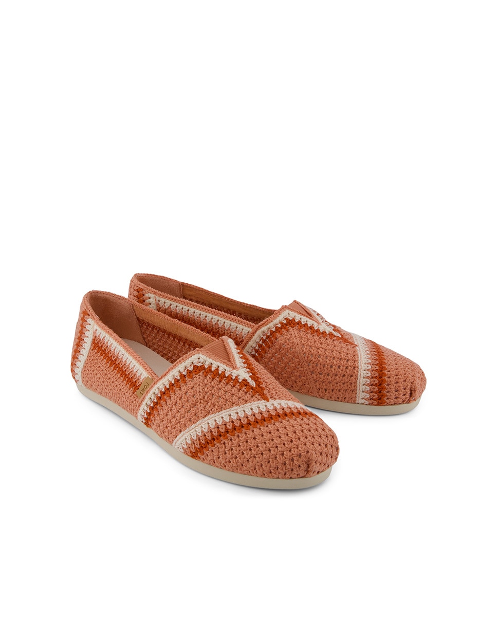 Alpargatas planas de mujer classic de lona y ganchillo terracota - Toms - Rosa Rosa-3