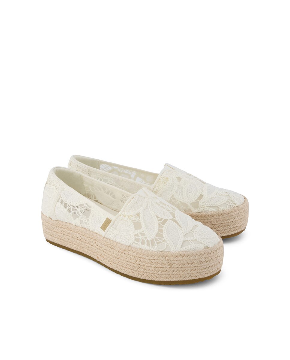 Alpargatas planas de mujer valencia de lona y crochet y plataforma - Toms - Natural Natural-3
