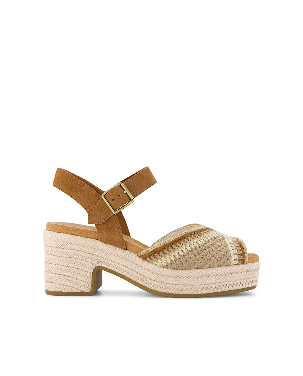 Sandalias de tacón de mujer isla peep toe de lona - Toms - Marrón Marrón-1