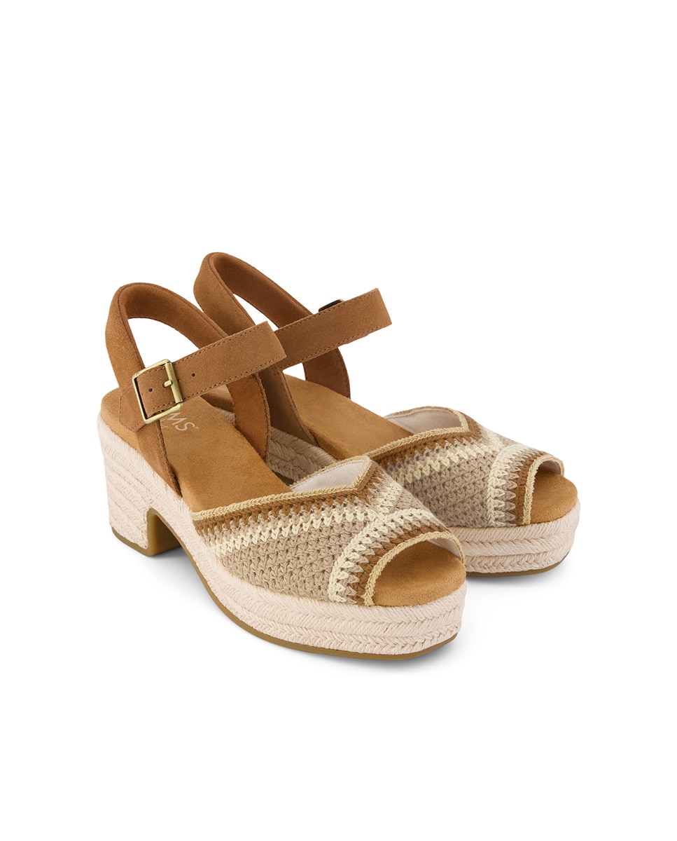 Sandalias de tacón de mujer isla peep toe de lona - Toms - Marrón Marrón-3