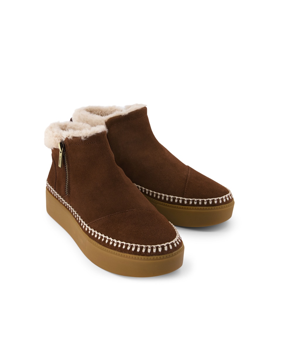 Botines de pelo de mujer de piel y plataforma - Toms - Marrón oscuro Marrón oscuro-3