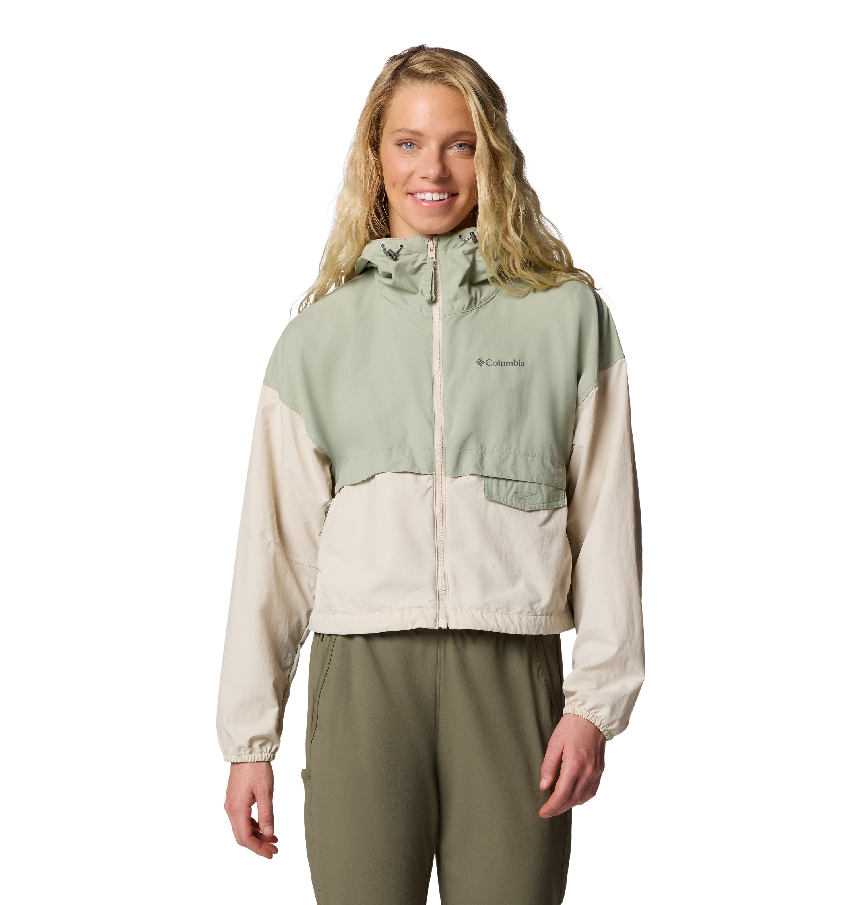 Chaqueta cortavientos de mujer Spire Valley™ Cropped Columbia - Verde grisáceo Verde grisáceo-1