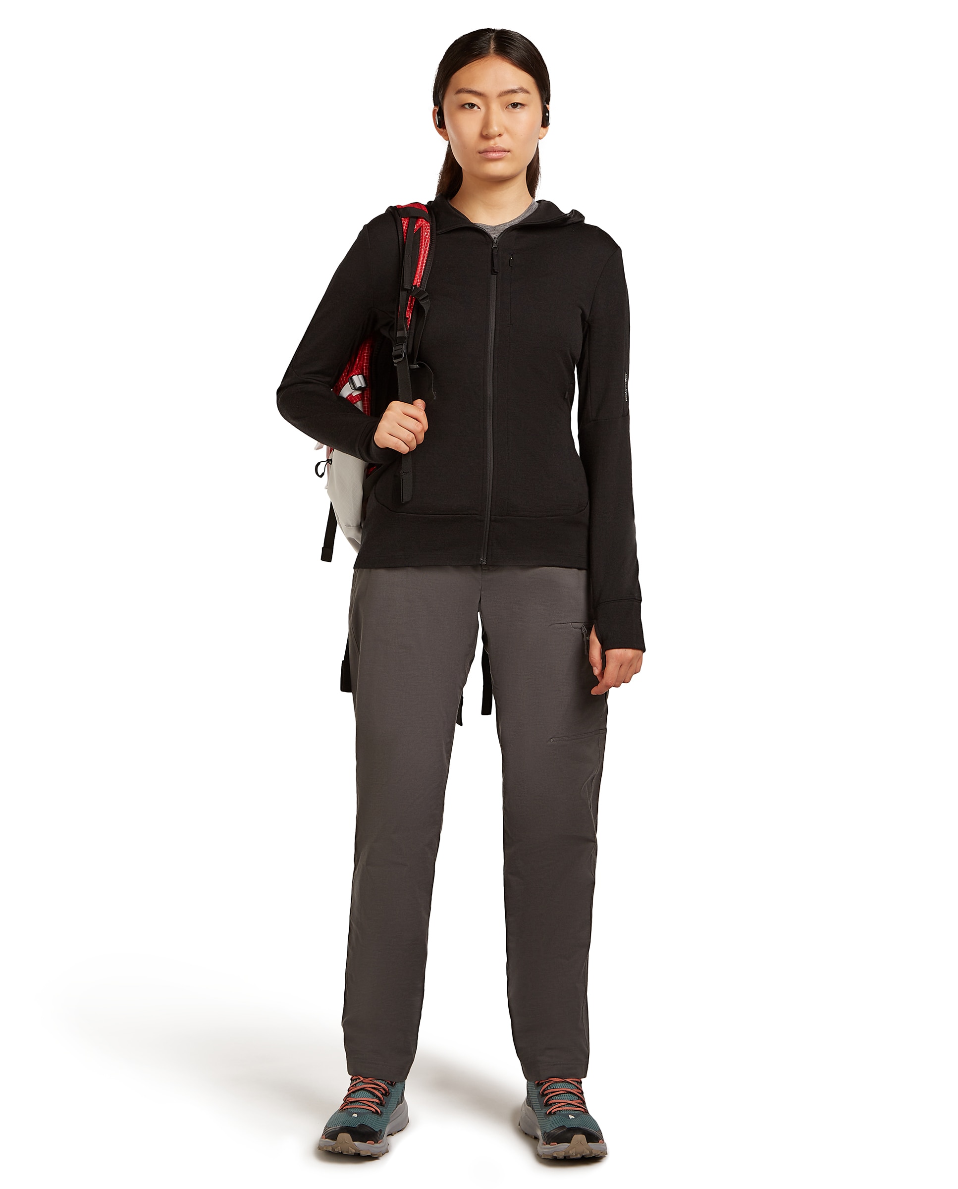 Icebreaker Sudadera Merino Montaña Mujer W Mer 260 Quantum IV LS Zip Ho Negro mate