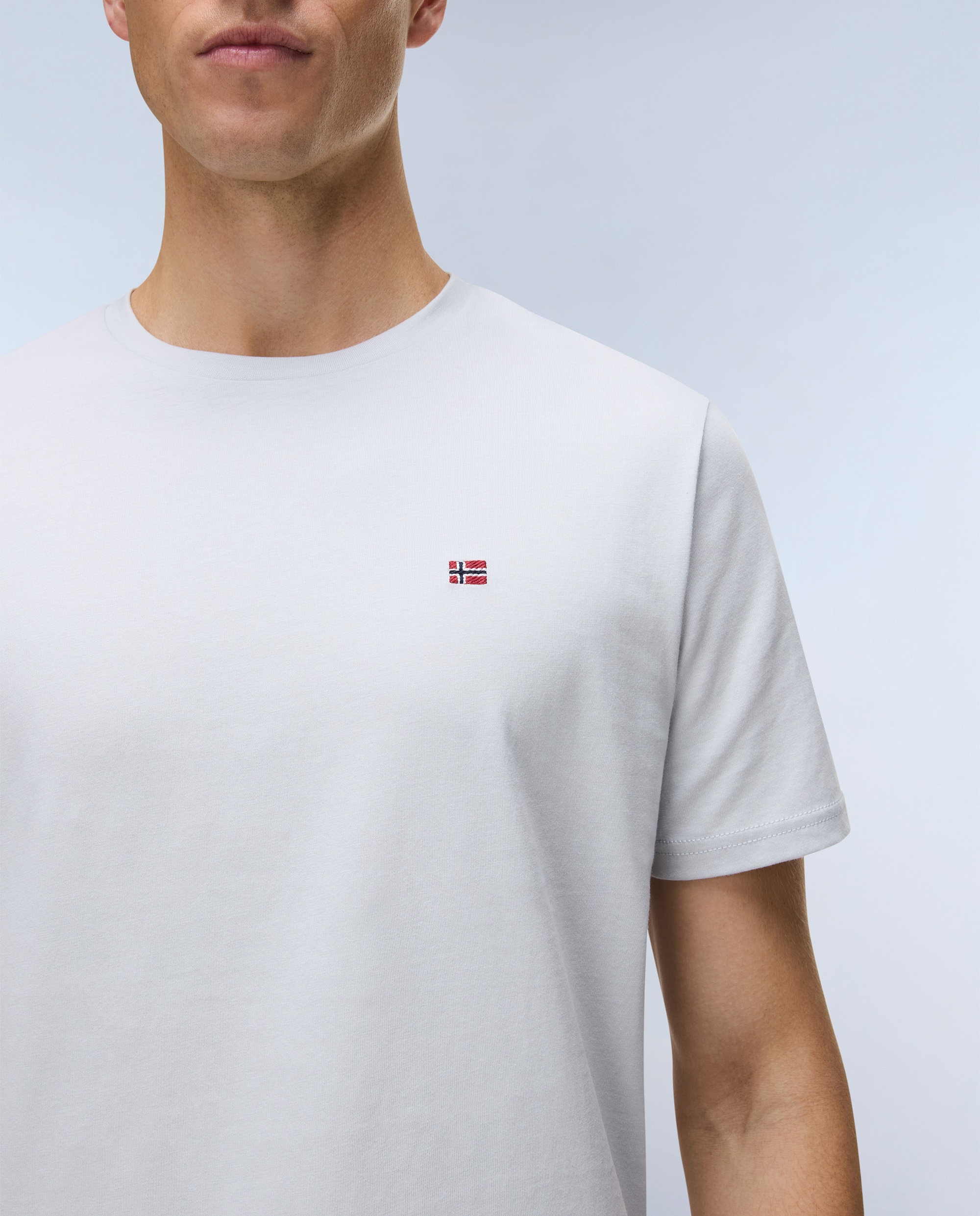 Camiseta de algodón de hombre salis de manga corta - Napapijri - Gris claro Gris claro-3