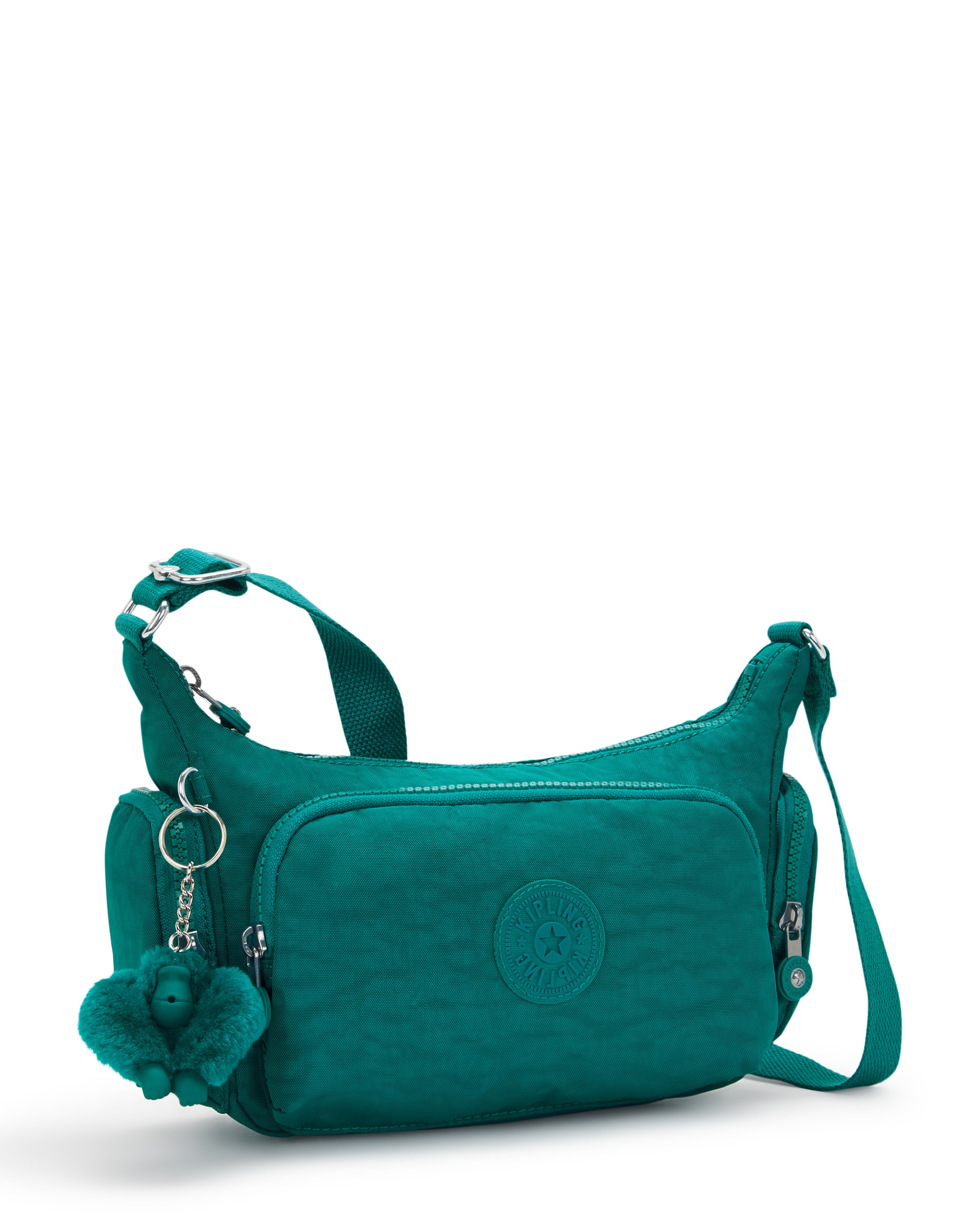 Bandolera de mujer pequeña con cremallera y bolsillos exteriores - Kipling - Verde azulado Verde azulado-4