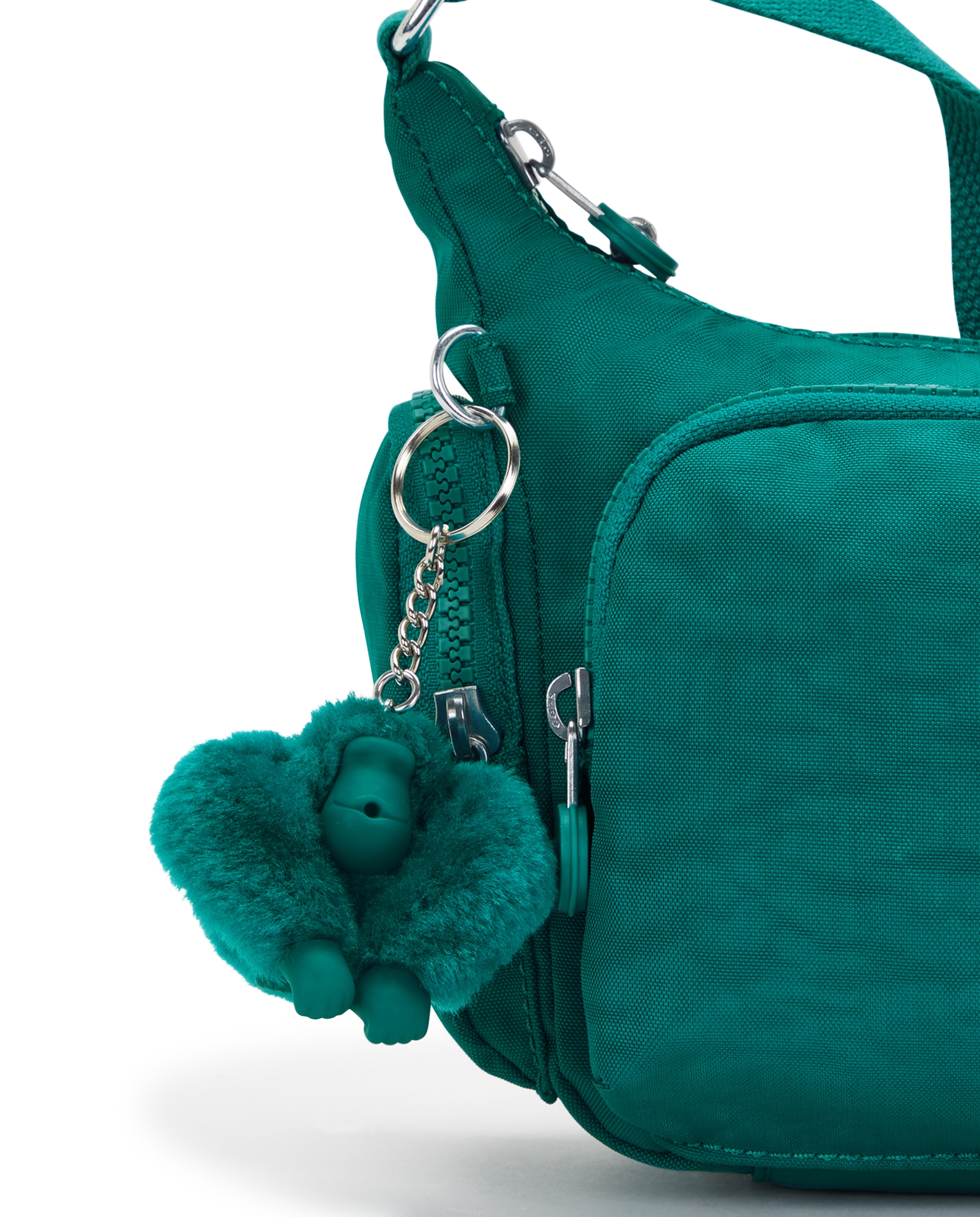 Bandolera de mujer pequeña con cremallera y bolsillos exteriores - Kipling - Verde azulado Verde azulado-5