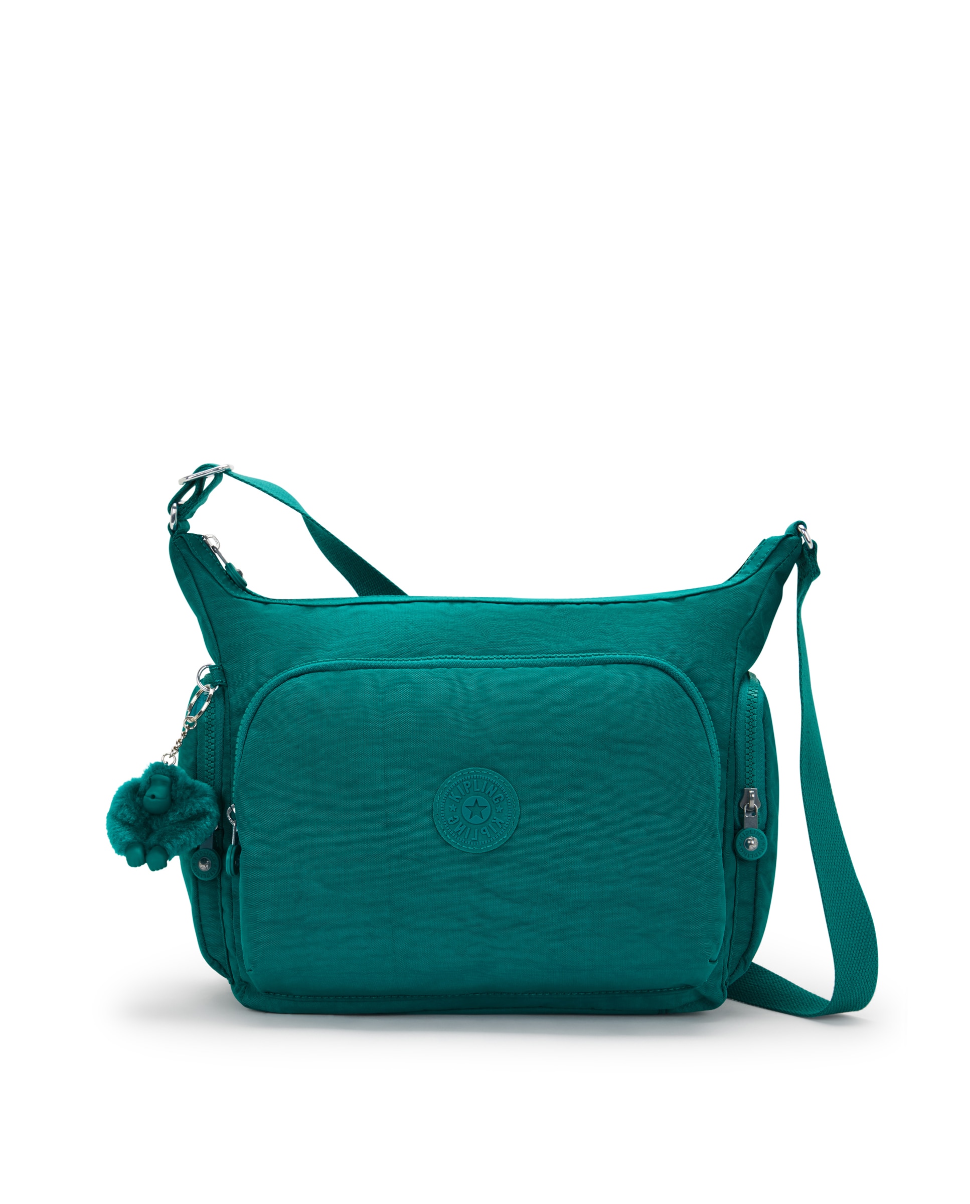 Bandolera de mujer grande con cremallera y bolsillos exteriores - Kipling - Verde azulado Verde azulado-1