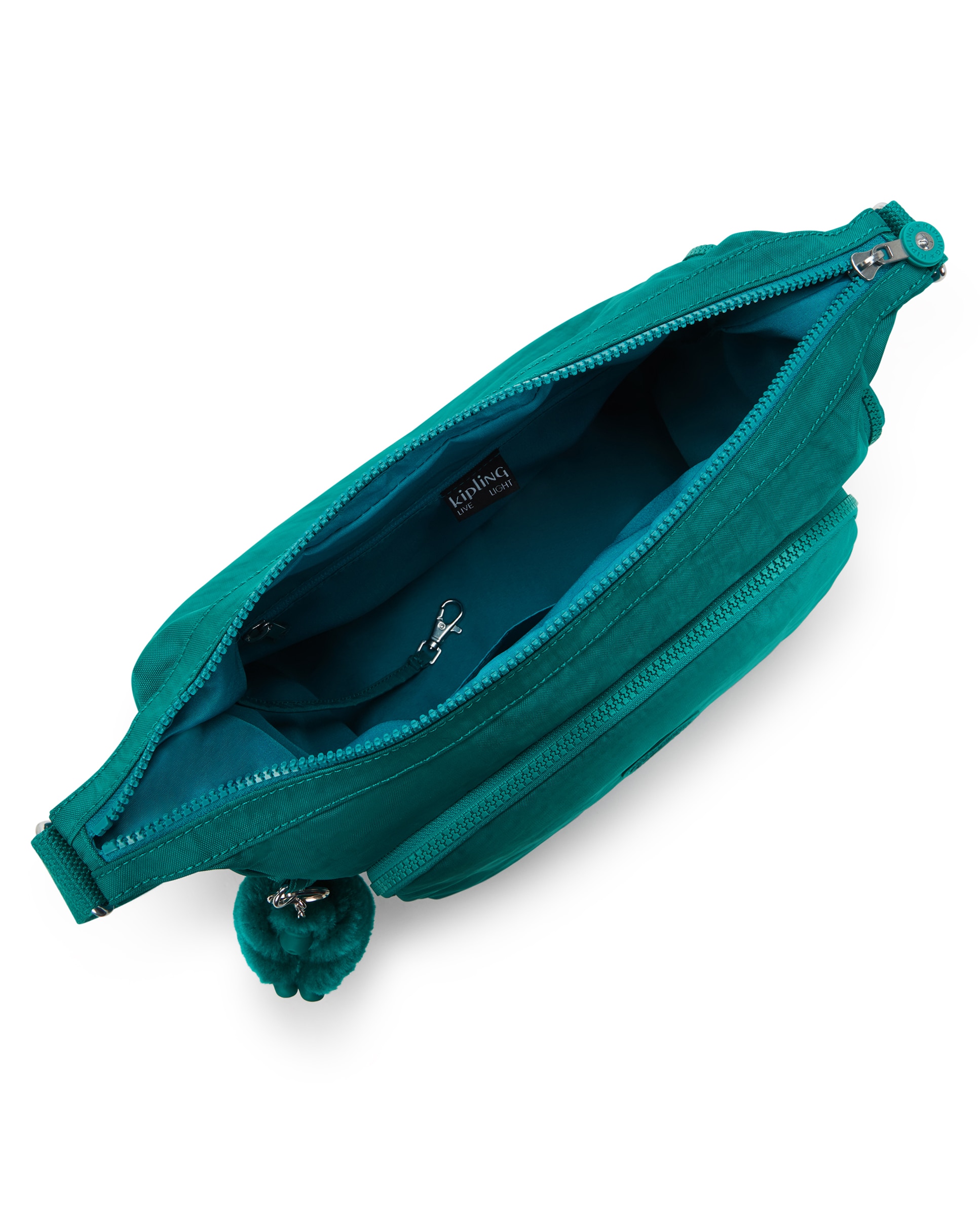 Bandolera de mujer grande con cremallera y bolsillos exteriores - Kipling - Verde azulado Verde azulado-2