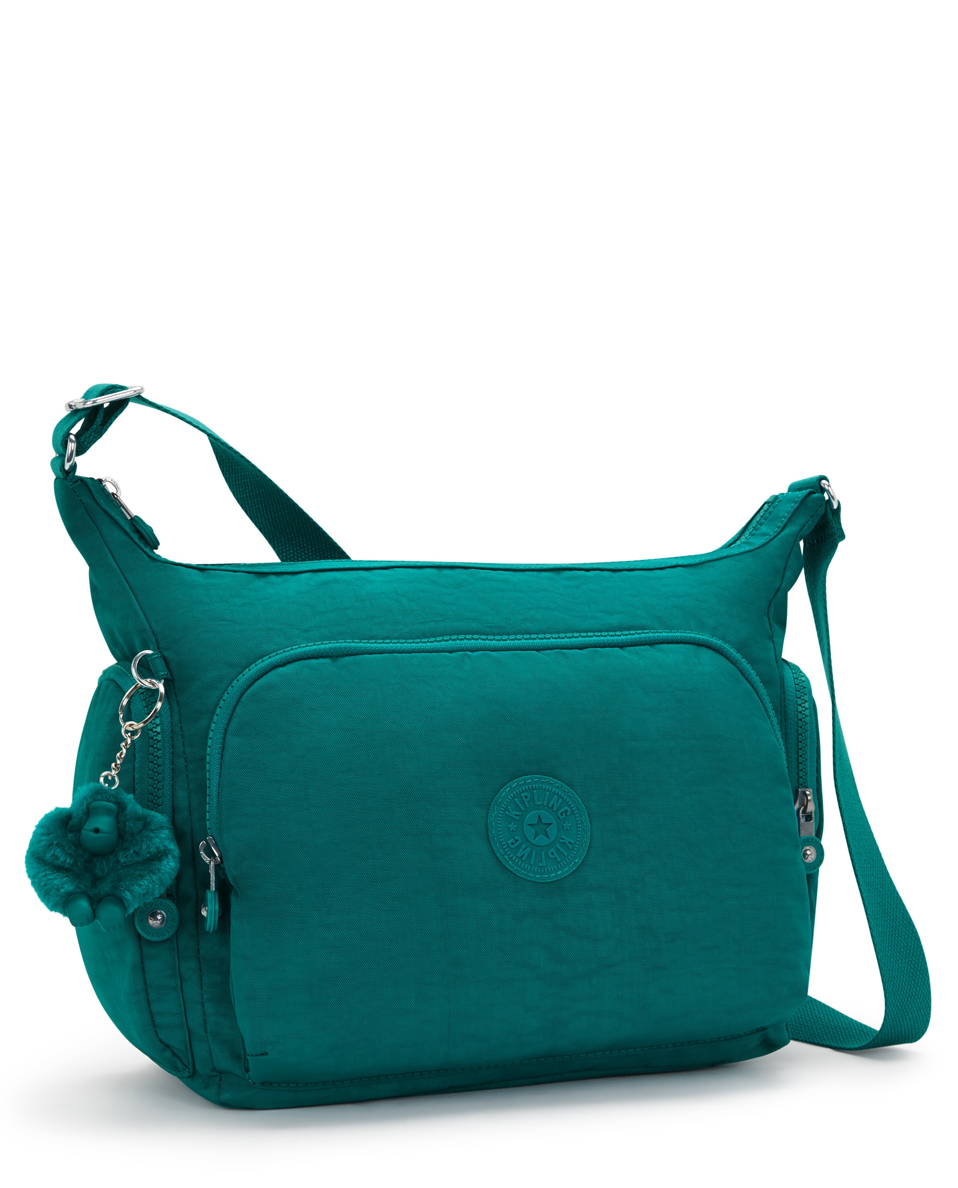 Bandolera de mujer grande con cremallera y bolsillos exteriores - Kipling - Verde azulado Verde azulado-4