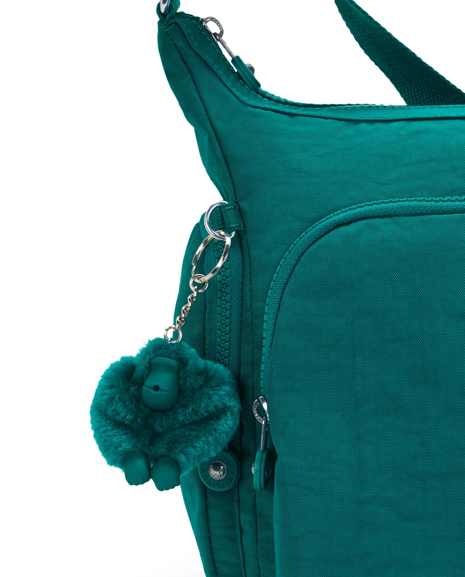 Bandolera de mujer grande con cremallera y bolsillos exteriores - Kipling - Verde azulado Verde azulado-5