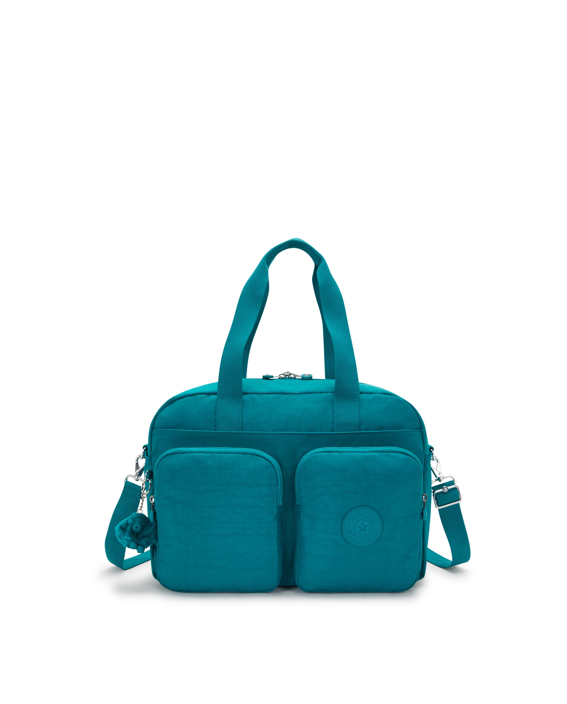 Bolso de hombro mediano con bolsillos de cremallera y compartimento para portátil - Kipling - Verde azulado Verde azulado-1