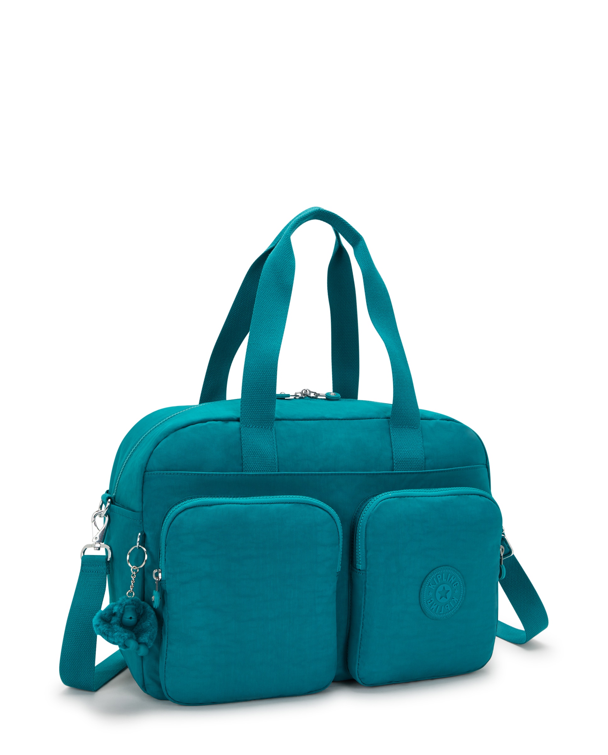 Bolso de hombro mediano con bolsillos de cremallera y compartimento para portátil - Kipling - Verde azulado Verde azulado-4