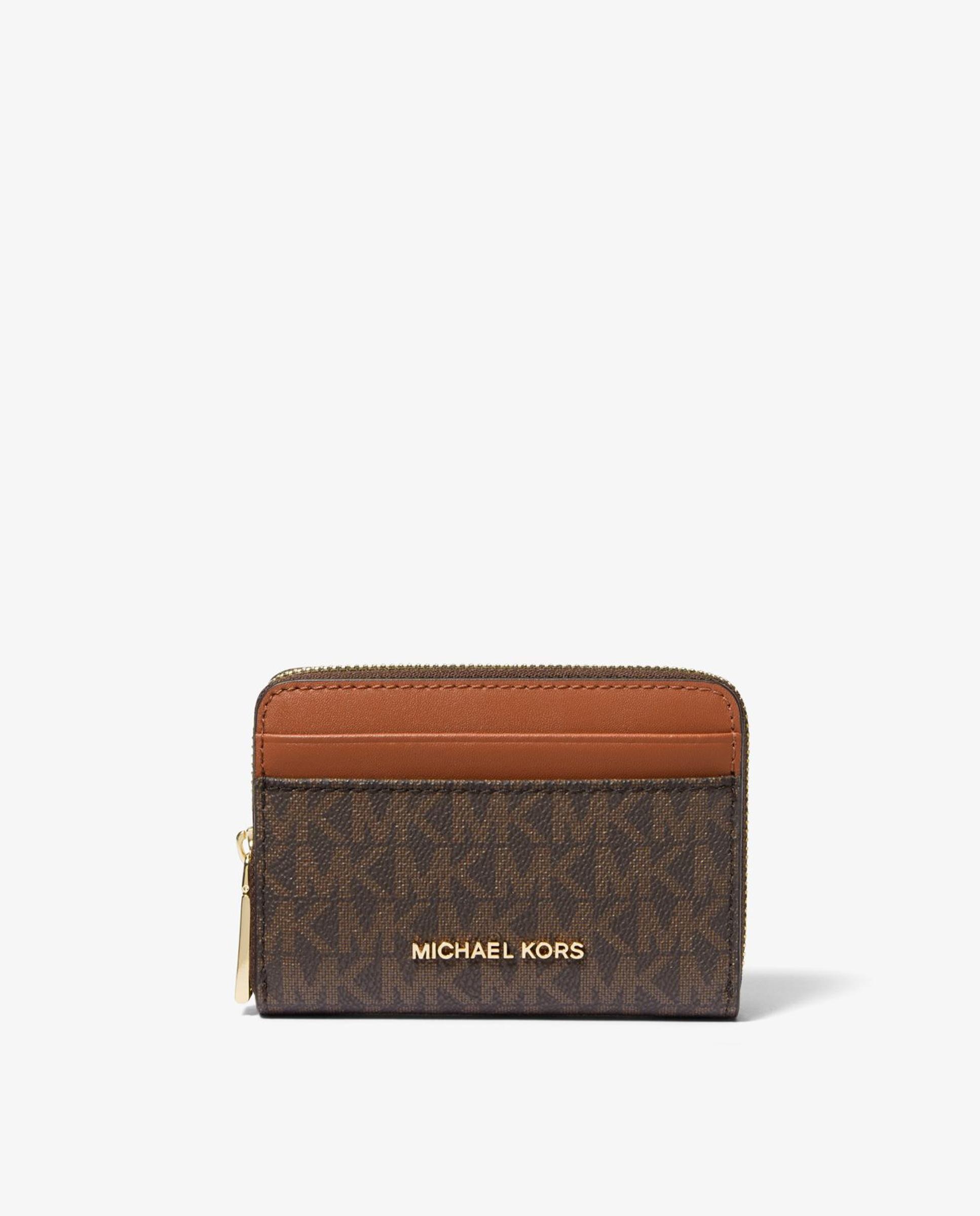 Imagen 1 de Tarjetero de mujer jet set pequeño con logotipo y cremallera circundante Marrón oscuro