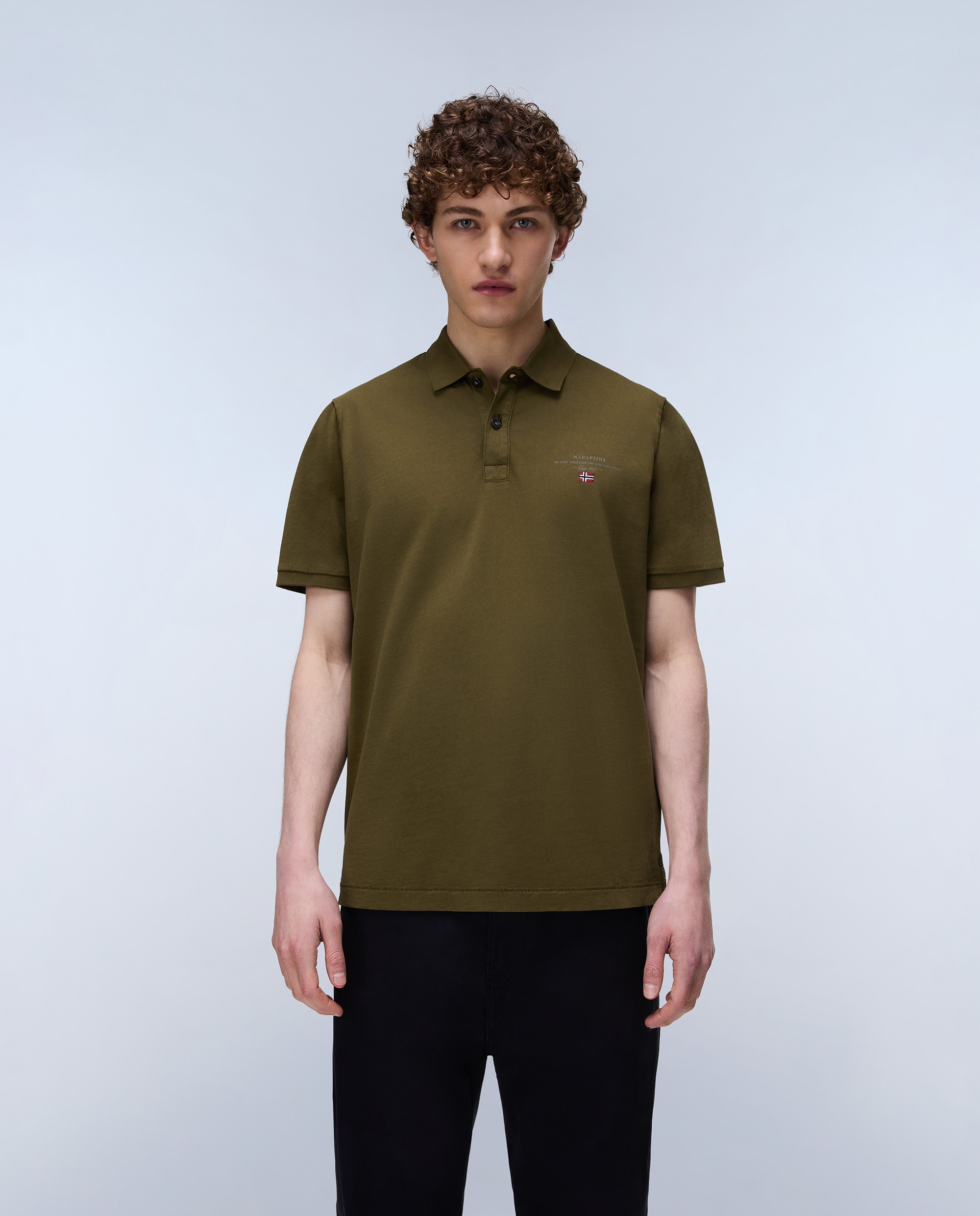 Polo de algodón de hombre elbas jersey de manga corta - Napapijri - Verde Oliva Verde Oliva-1
