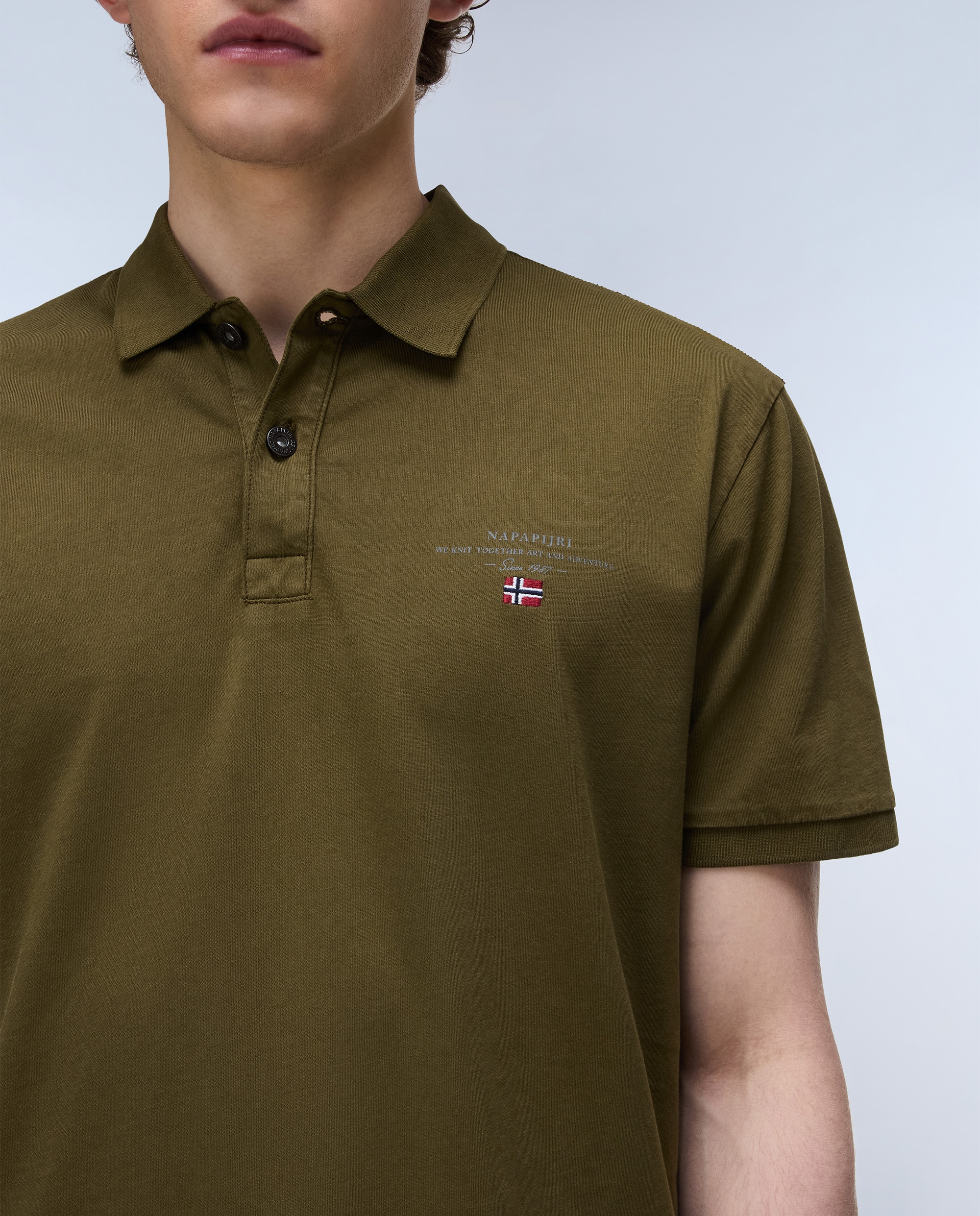 Polo de algodón de hombre elbas jersey de manga corta - Napapijri - Verde Oliva Verde Oliva-3