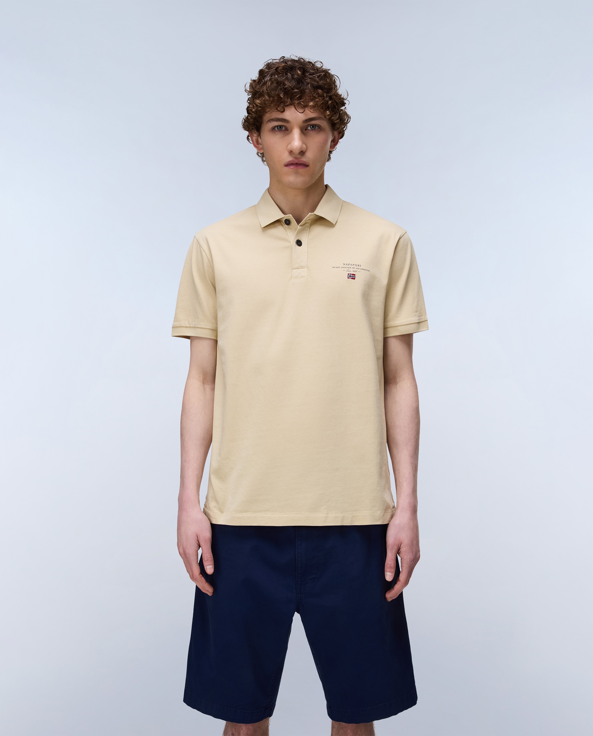 Polo de algodón de hombre elbas jersey de manga corta - Napapijri - Beige Beige-1