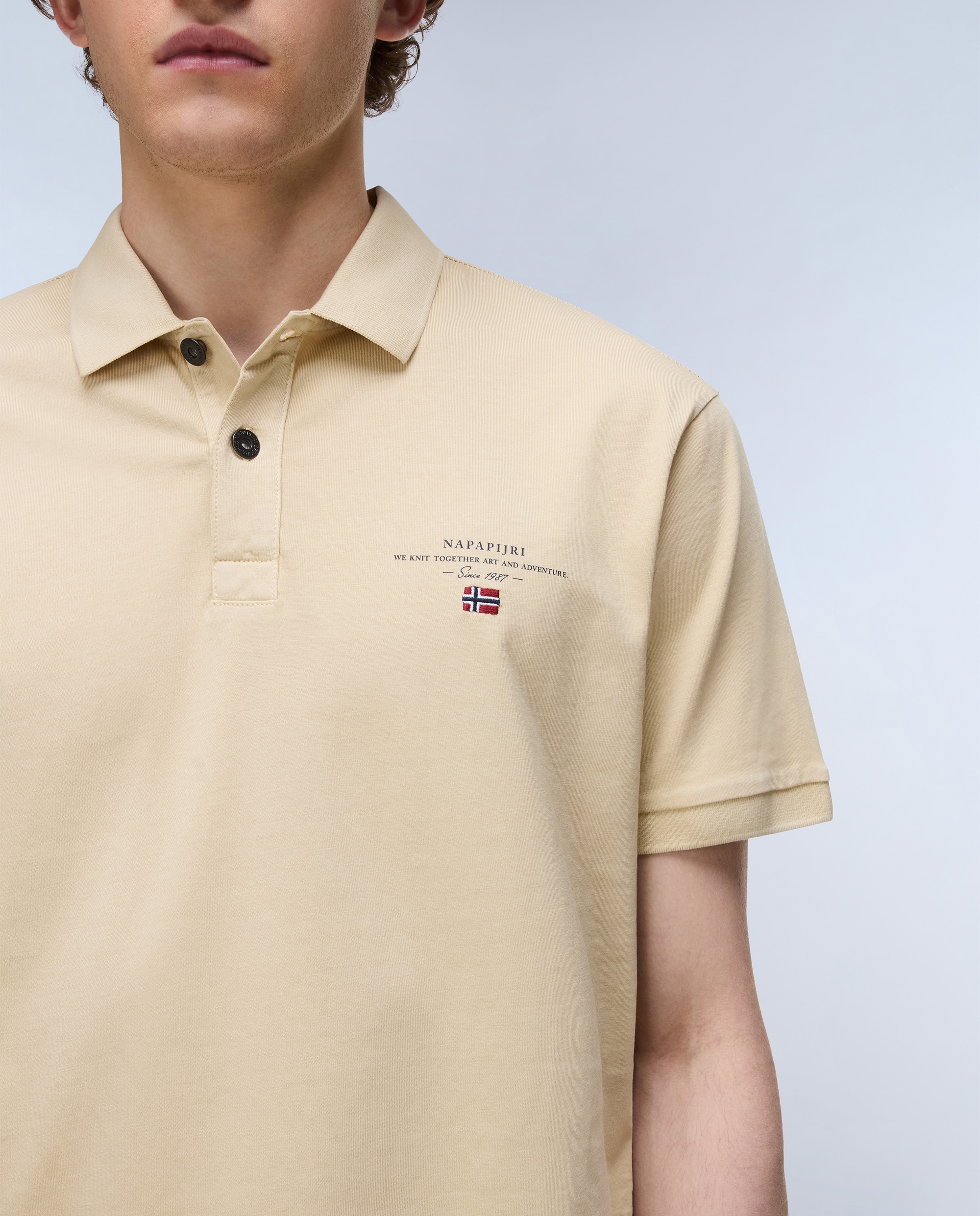 Polo de algodón de hombre elbas jersey de manga corta - Napapijri - Beige Beige-3