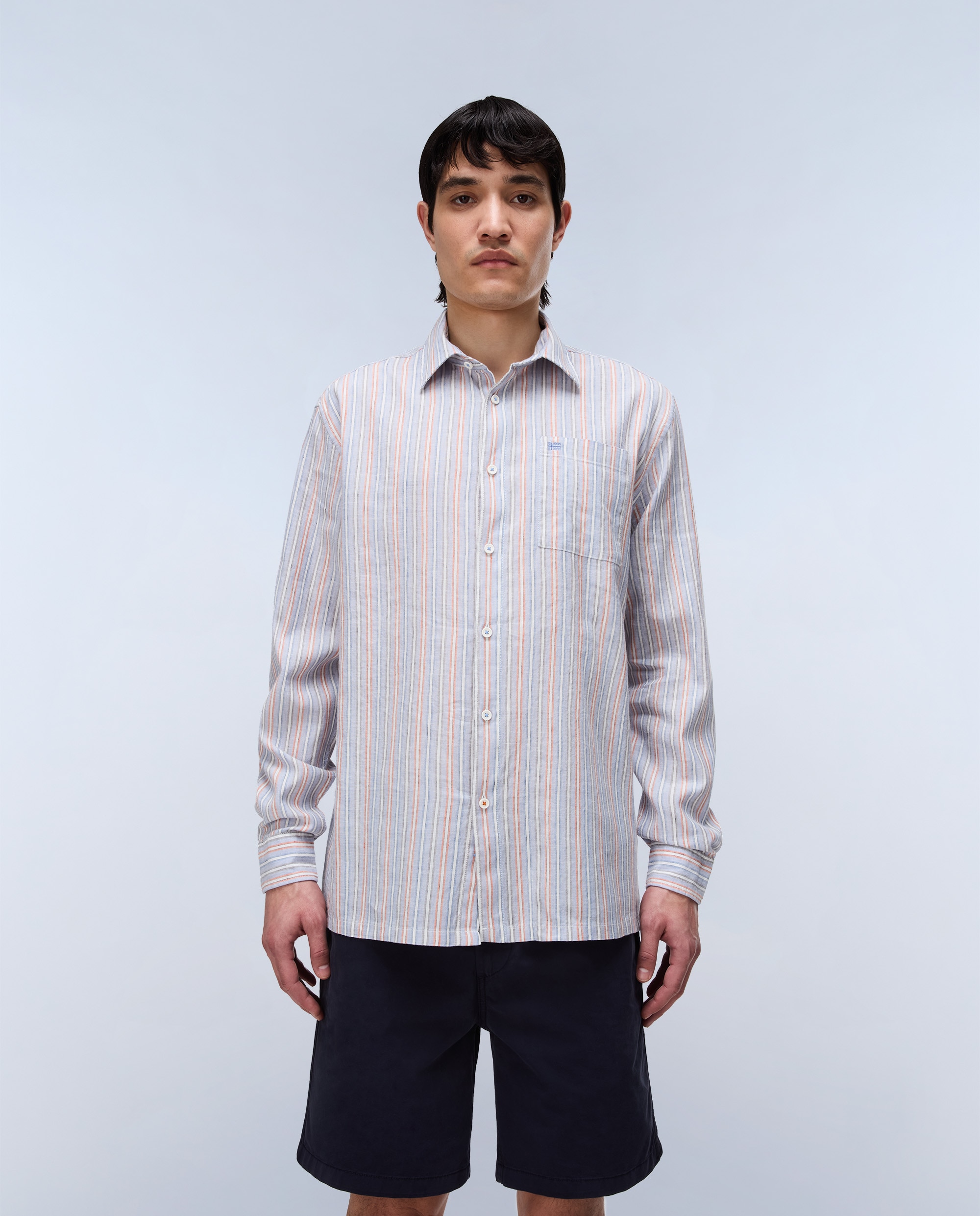 Imagen 1 de Camisa de algodón y lino Brolio de hombre con corte relaxed de rayas - Napapijri - Azul índigo Azul índigo