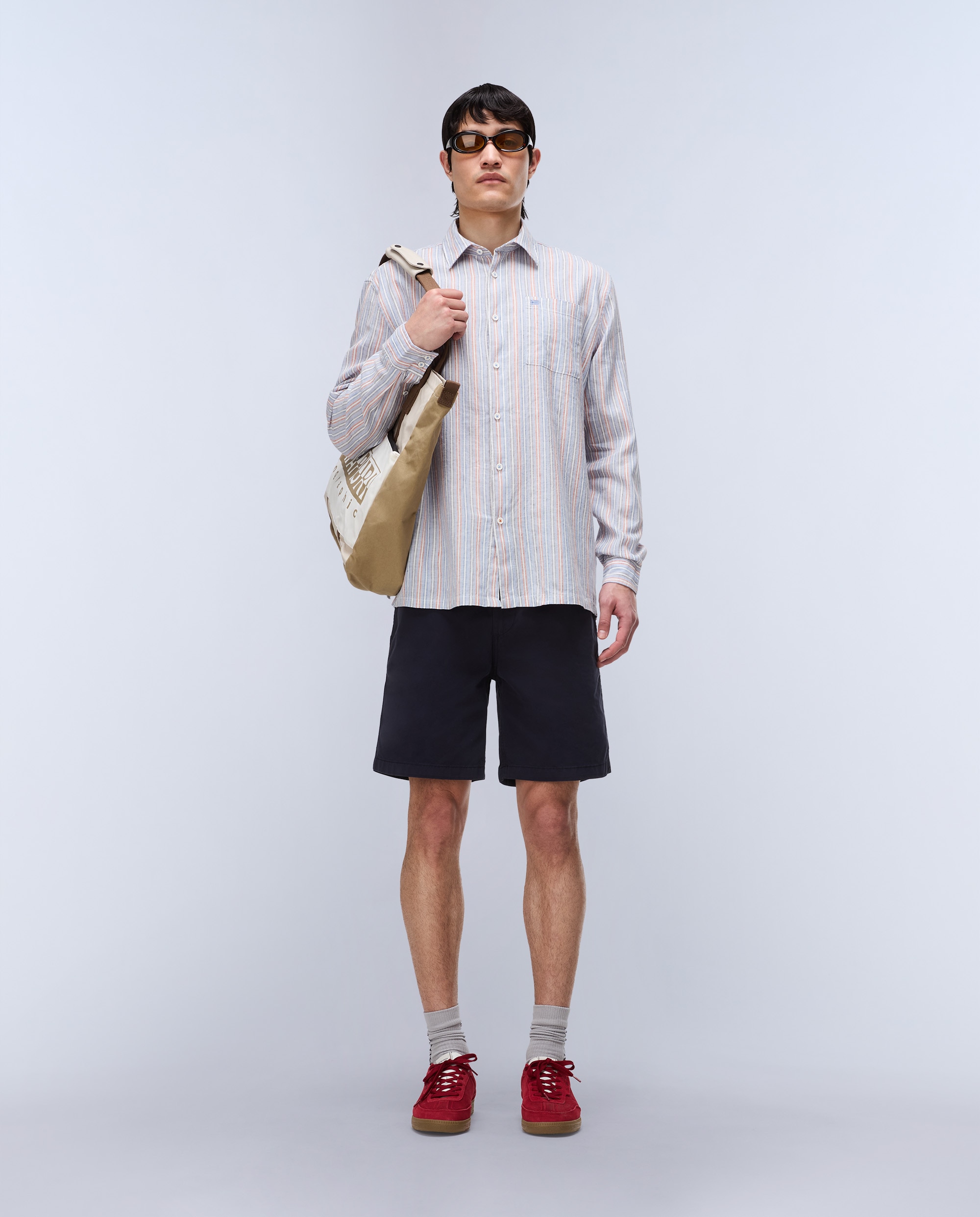 Imagen 2 de Camisa de algodón y lino Brolio de hombre con corte relaxed de rayas - Napapijri - Azul índigo Azul índigo