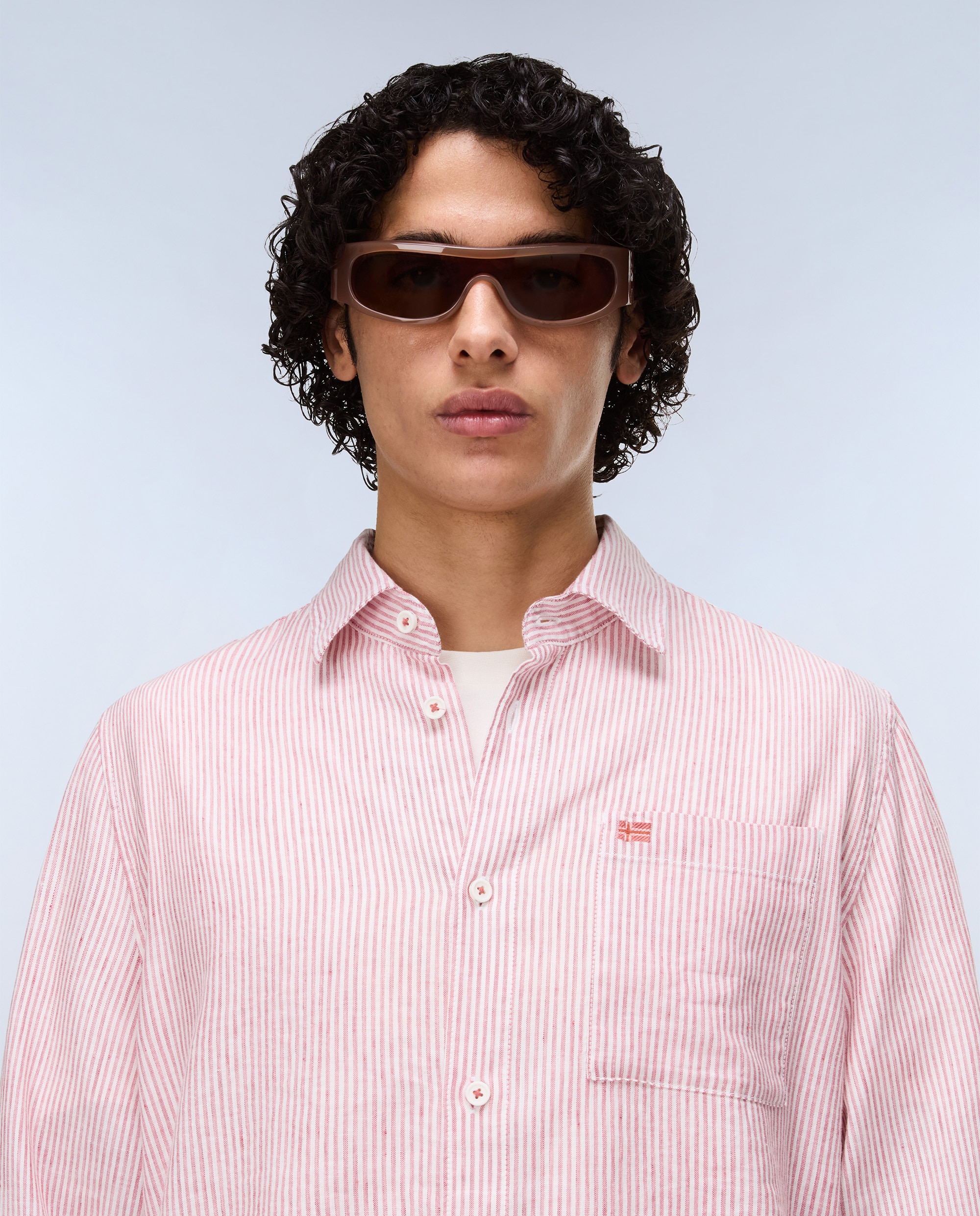 Imagen 3 de Camisa de algodón y lino Brolio de hombre con corte relaxed de rayas - Napapijri - Rosa Rosa