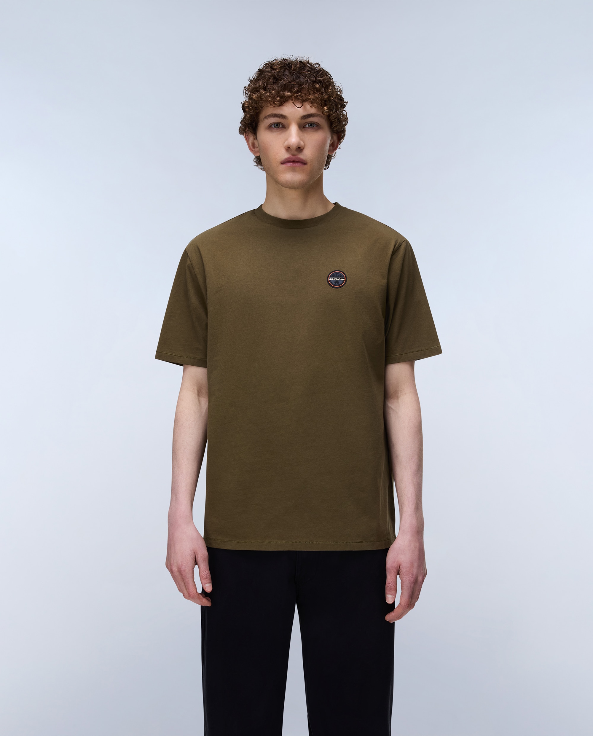 Camiseta de hombre Badge de manga corta - Napapijri - Verde oscuro Verde oscuro-1