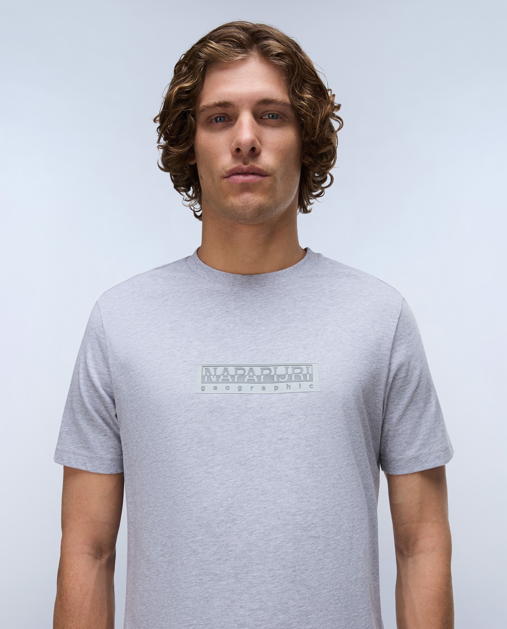 Imagen 2 de Camiseta de algodón de hombre box logo de manga corta - Napapijri - Gris claro Gris claro