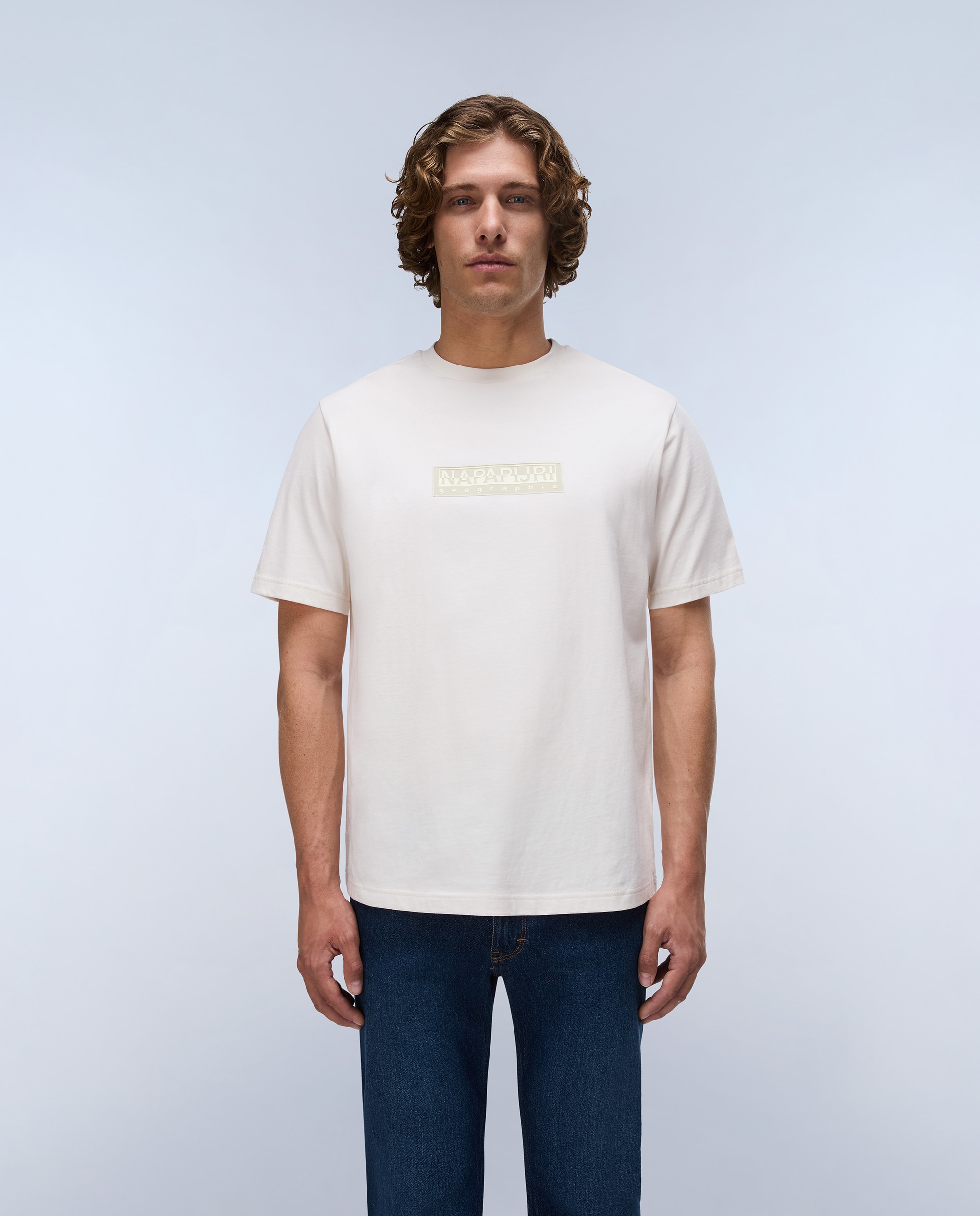 Imagen 1 de Camiseta de algodón de hombre box logo de manga corta - Napapijri - Crema Crema