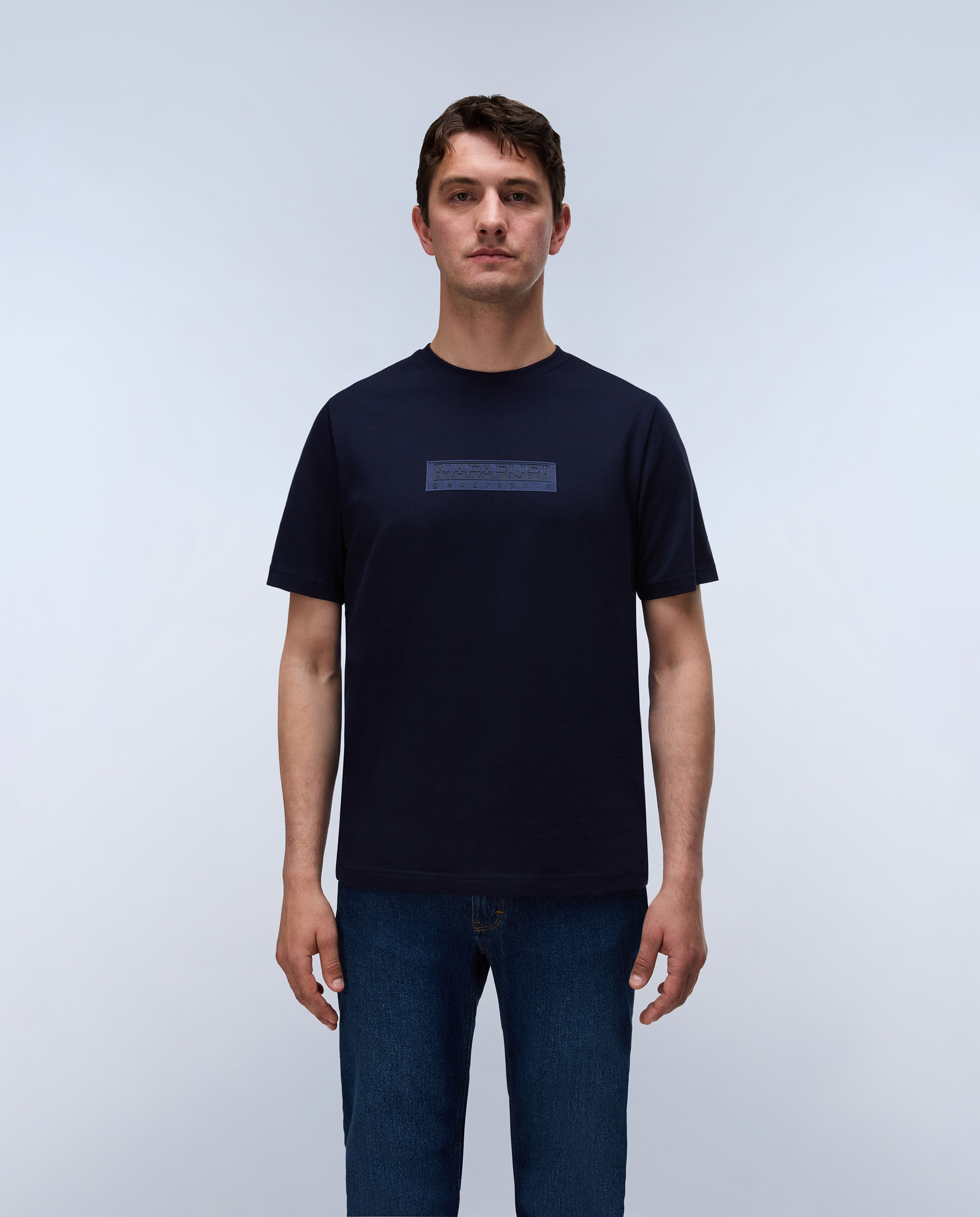 Camiseta de algodón de hombre box logo de manga corta - Napapijri - Azul marino Azul marino-1