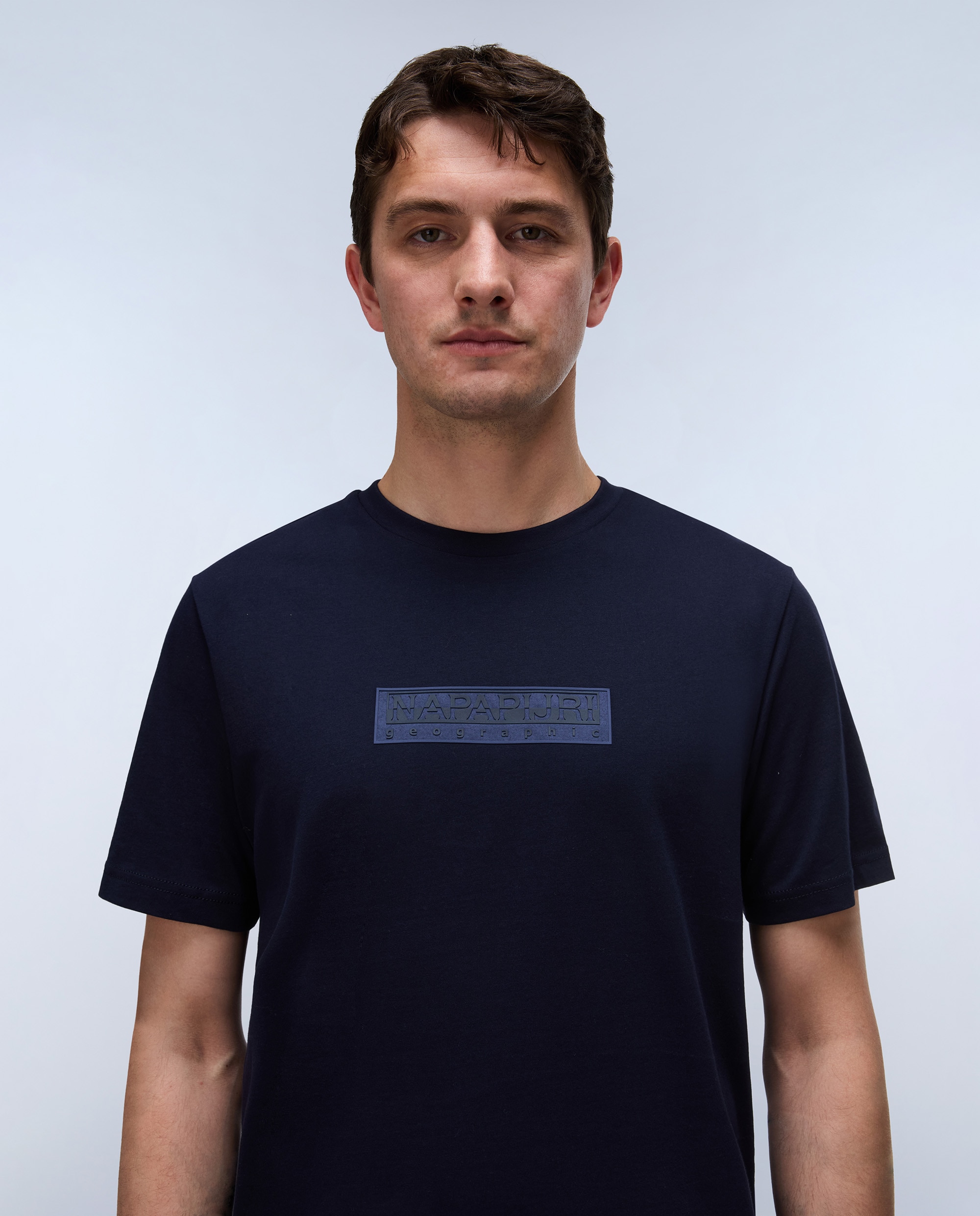 Camiseta de algodón de hombre box logo de manga corta - Napapijri - Azul marino Azul marino-2
