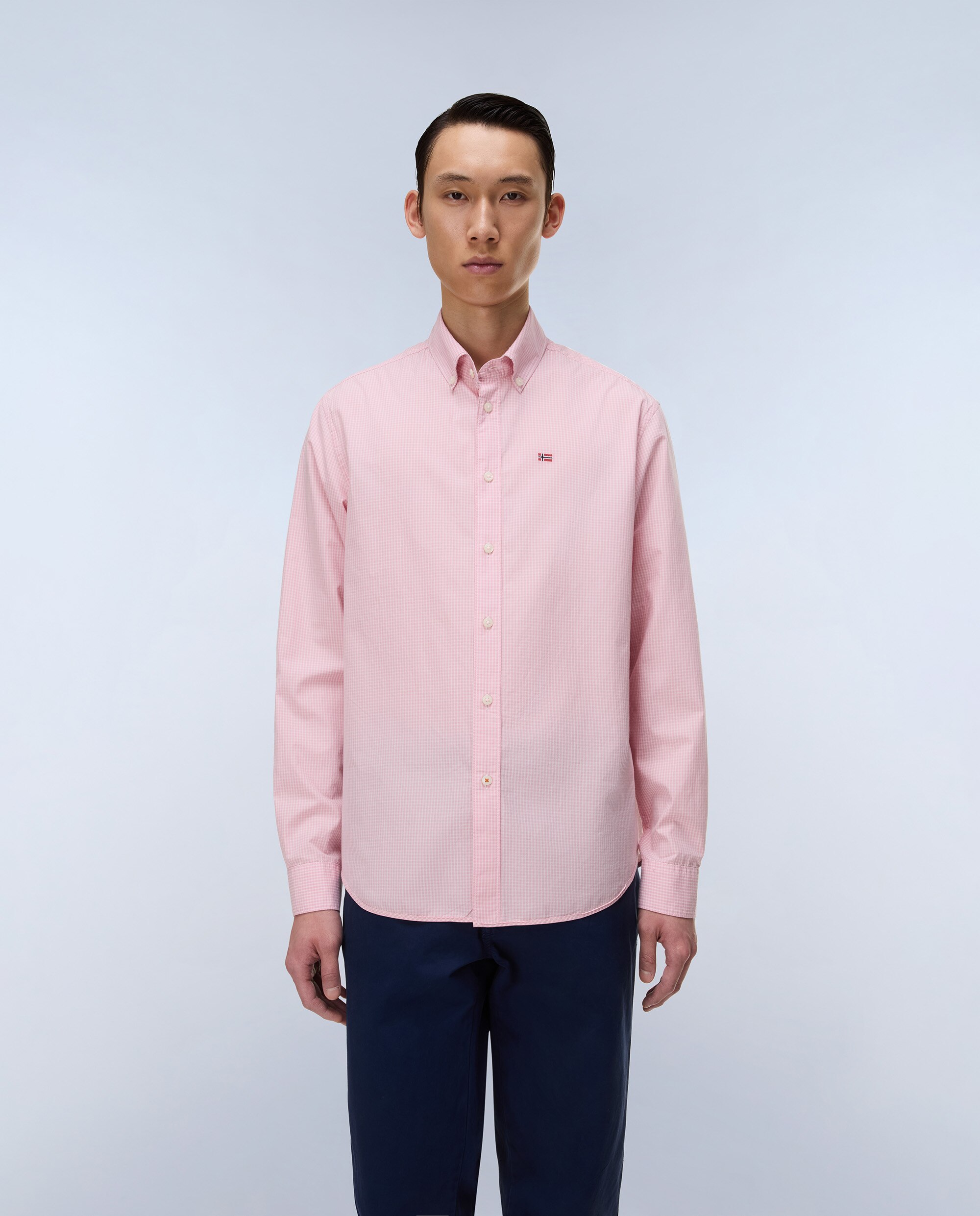 Camisa de algodón terra de hombre con corte regular - Napapijri - Rosa pastel Rosa pastel-1