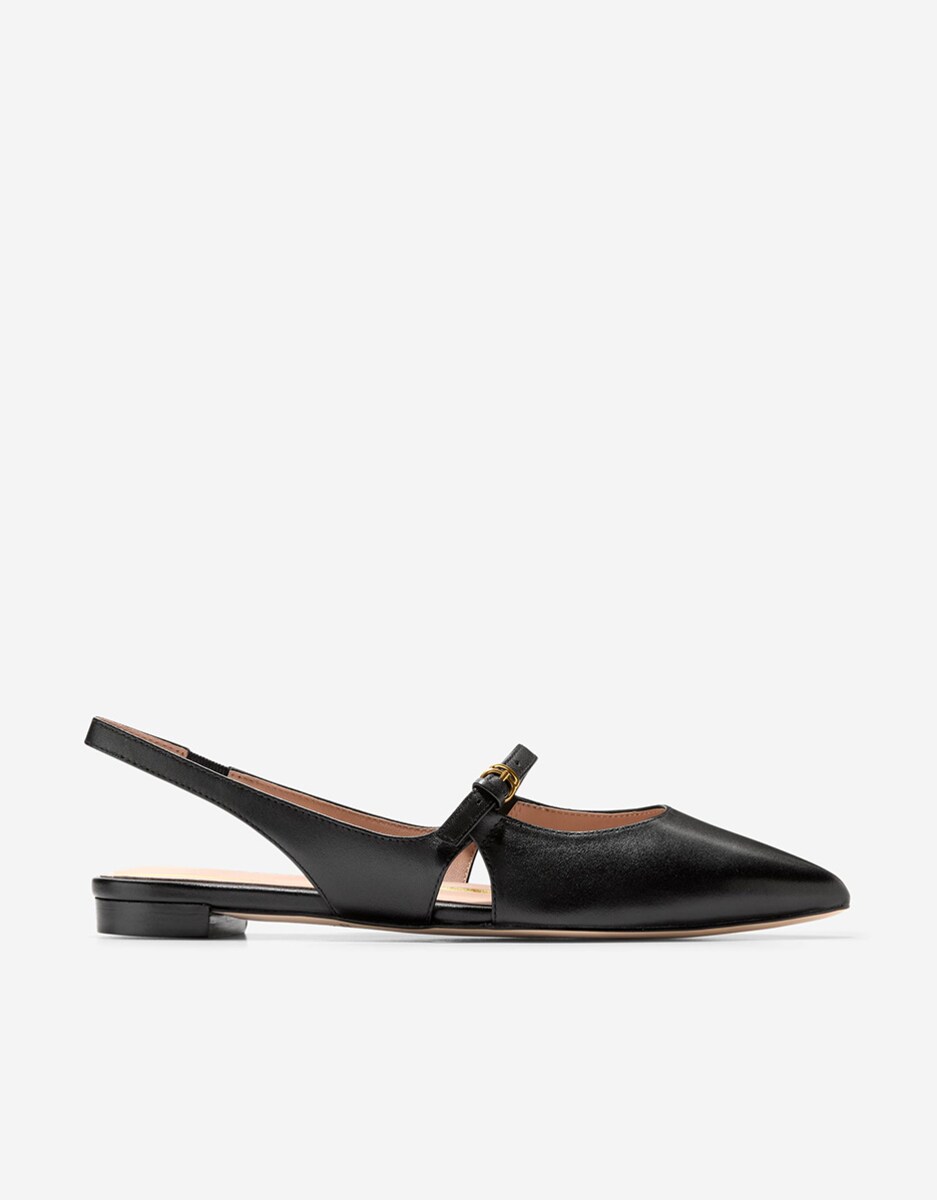 Sapatos Rasos em Pele com Fecho de Fivela Preto-1