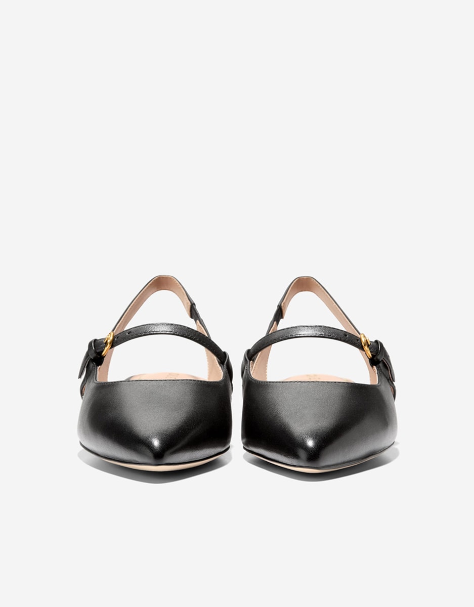 Sapatos Rasos em Pele com Fecho de Fivela Preto-2