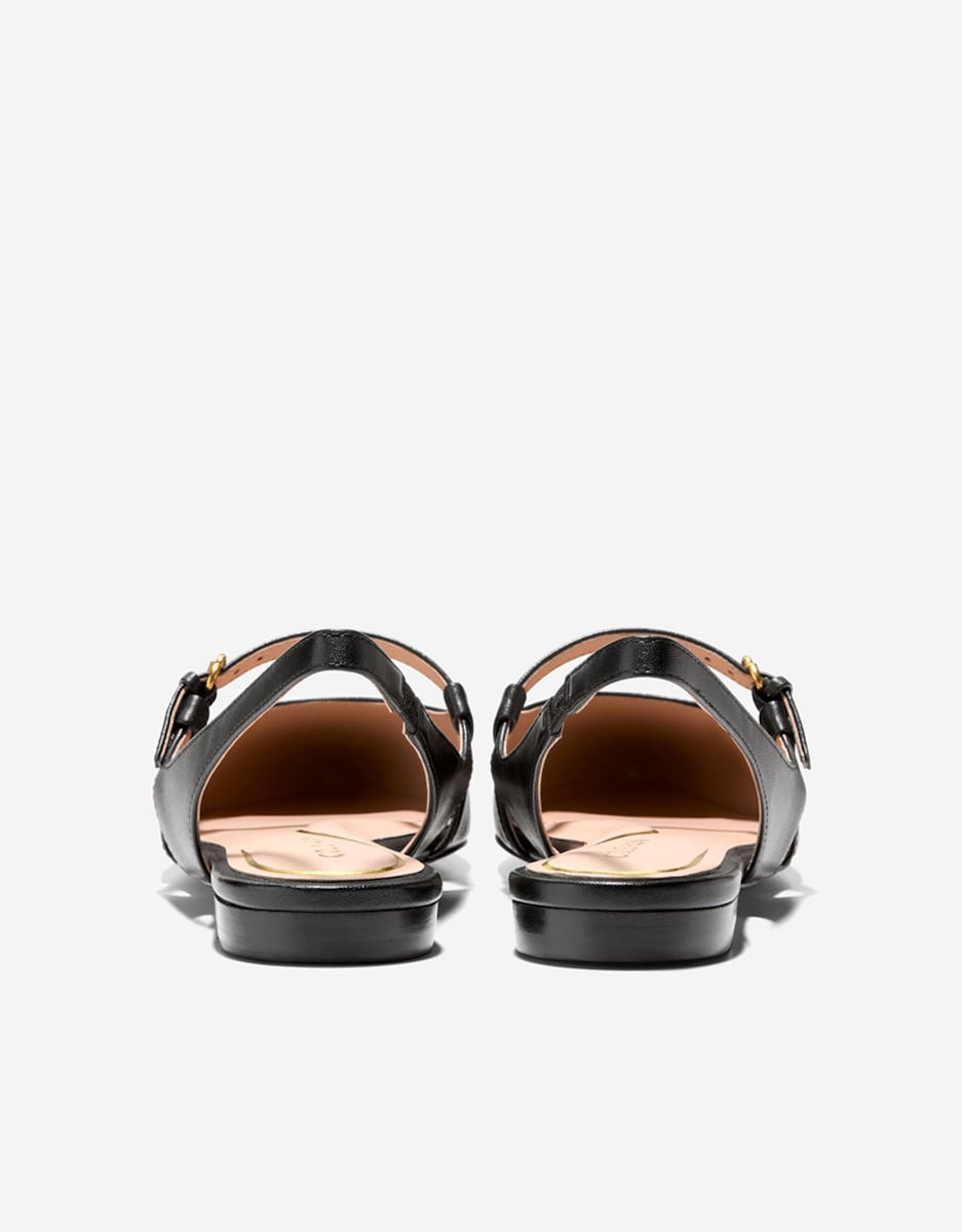 Sapatos Rasos em Pele com Fecho de Fivela Preto-3