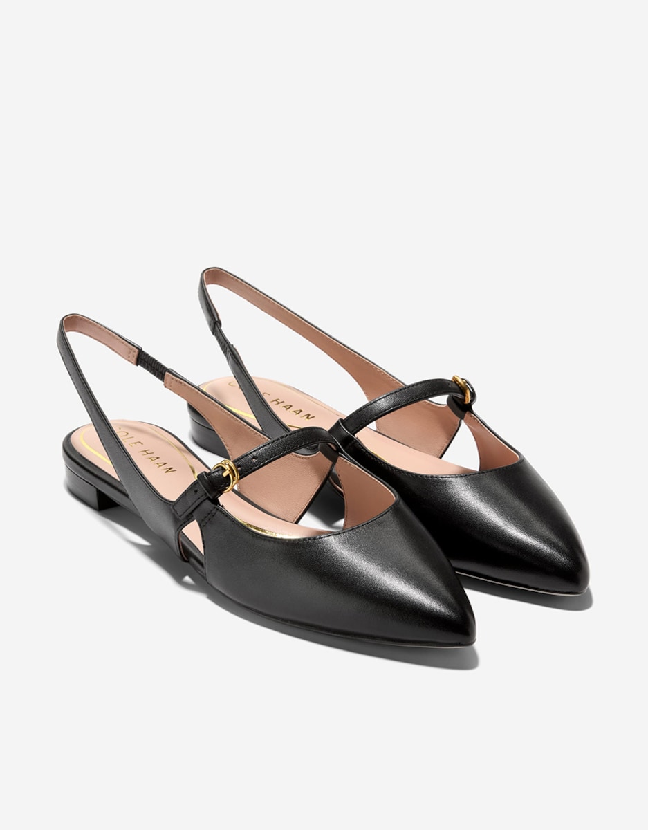 Sapatos Rasos em Pele com Fecho de Fivela Preto-4