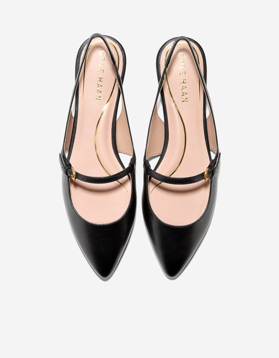 Sapatos Rasos em Pele com Fecho de Fivela Preto-5