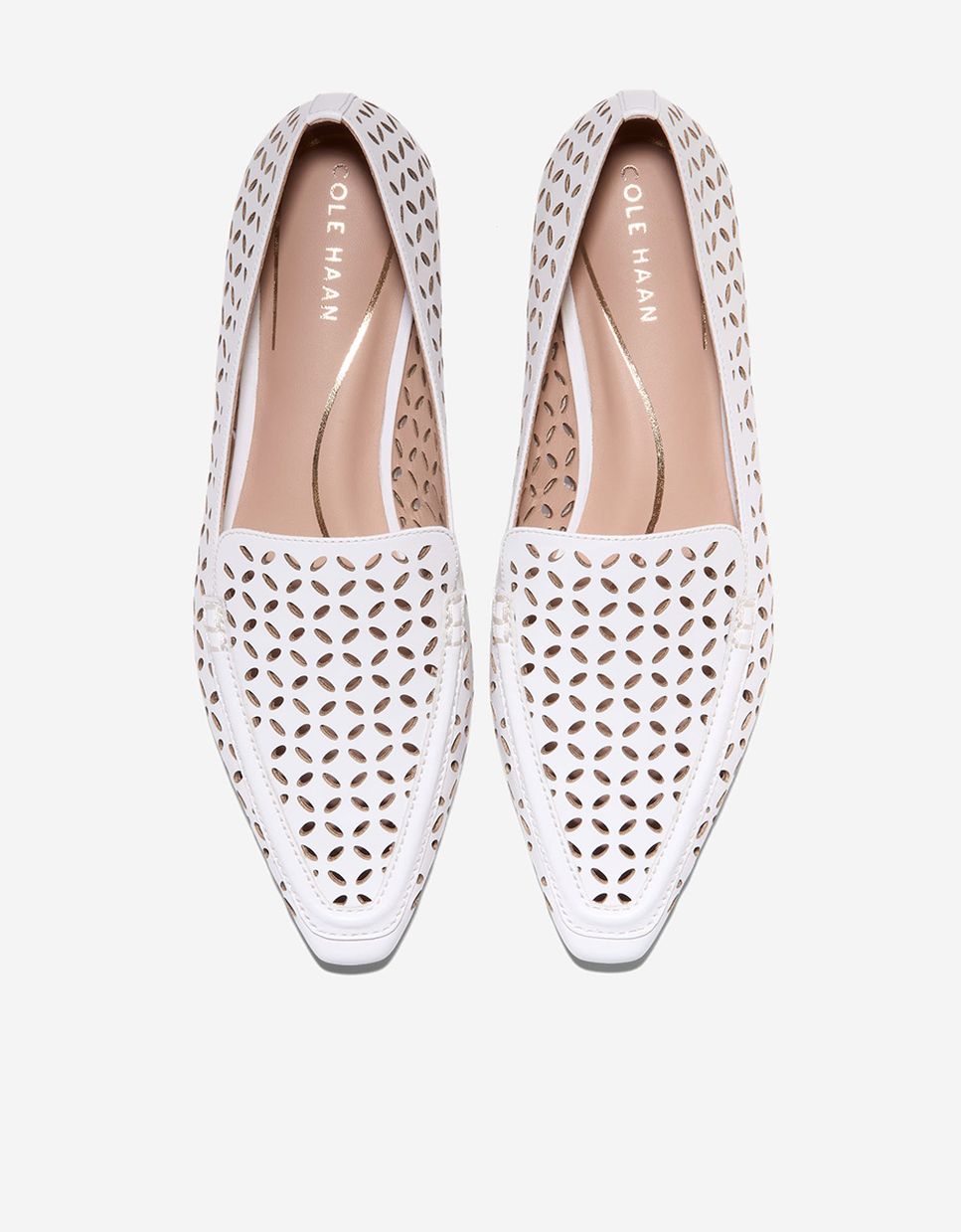 Mocasines planos de mujer confeccionados en piel perforada - Cole Haan - Blanco Blanco-5