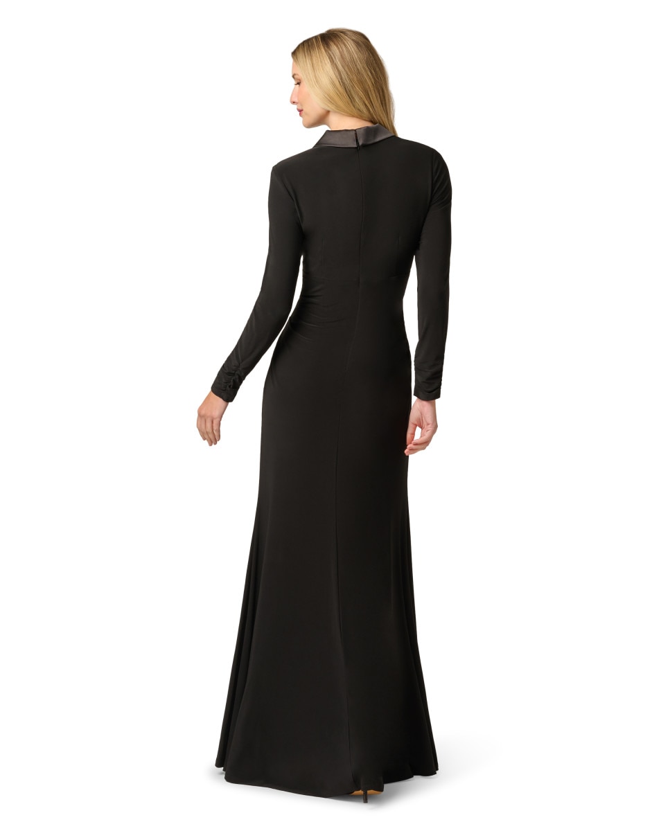 Vestido largo estilo esmoquín entallado con detalle drapeado - Adrianna Papell - Negro Negro-2