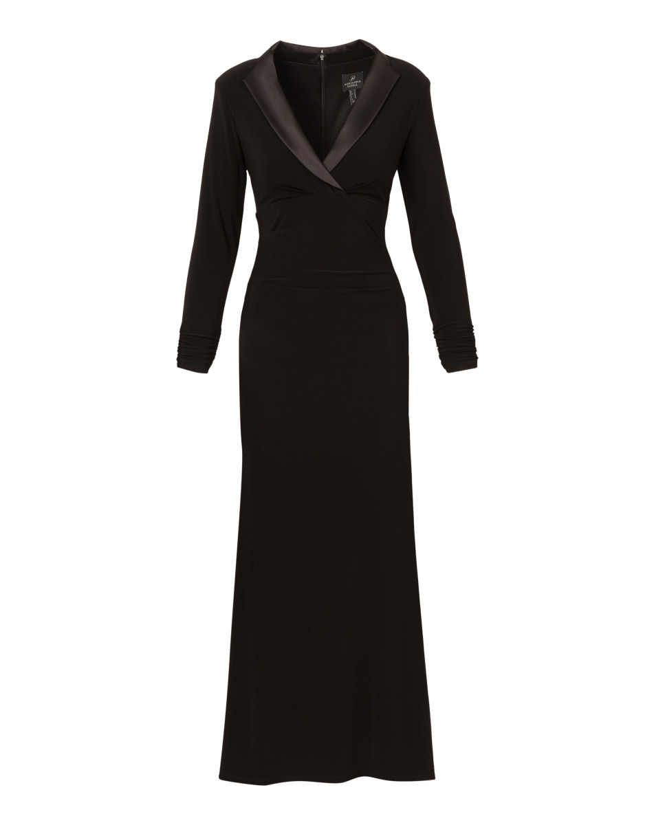 Vestido largo estilo esmoquín entallado con detalle drapeado - Adrianna Papell - Negro Negro-5