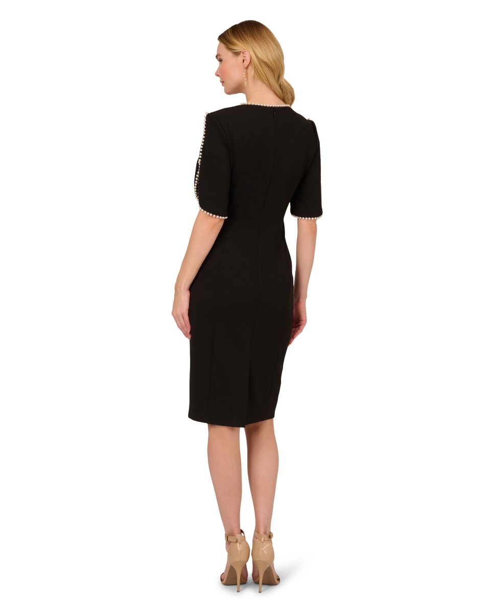Vestido con perlas en cuello y mangas - Adrianna Papell - Negro Negro-2