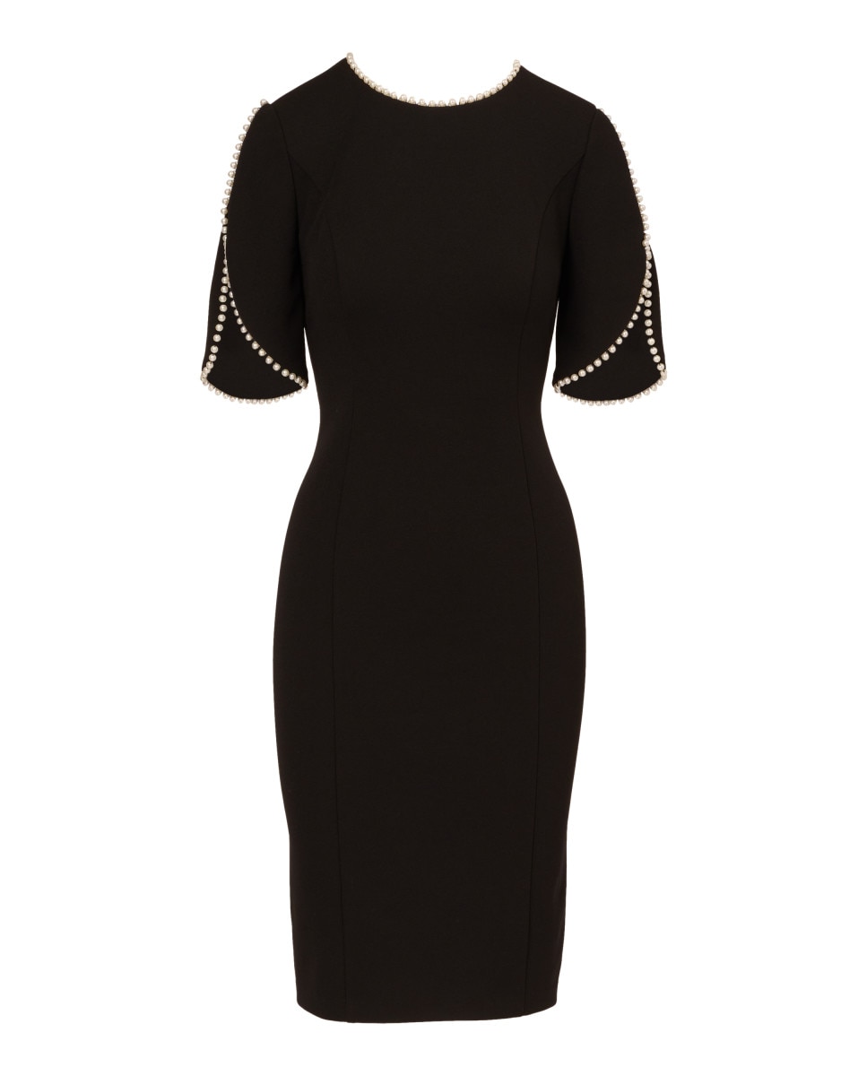 Vestido con perlas en cuello y mangas - Adrianna Papell - Negro Negro-6