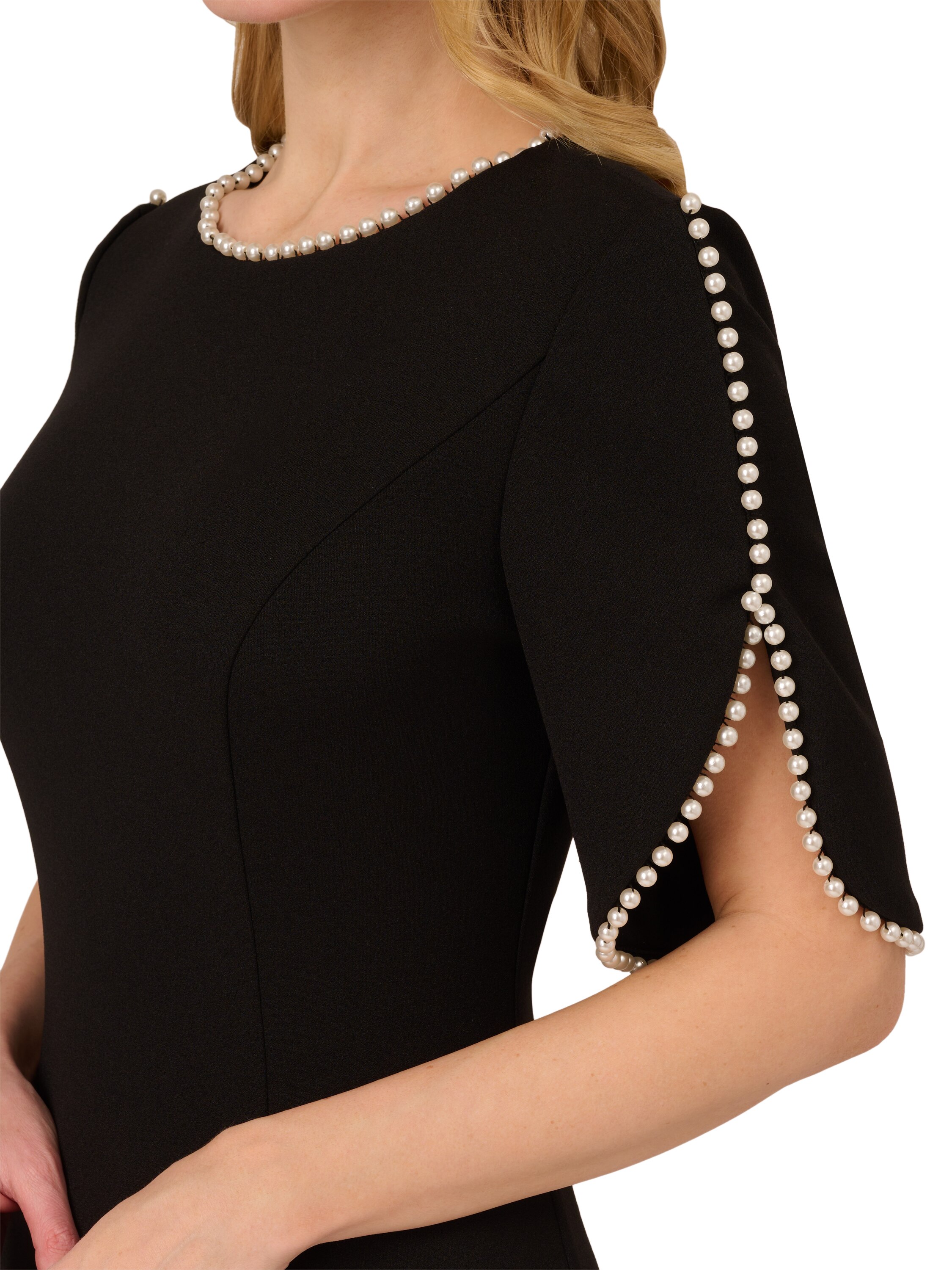 Vestido con perlas en cuello y mangas - Adrianna Papell - Negro Negro-4
