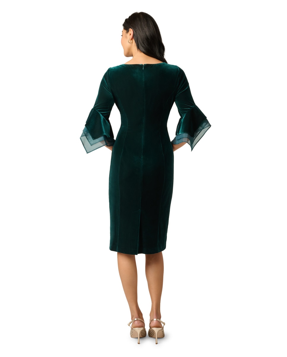 Vestido midi de terciopelo con mangas con volantes - Adrianna Papell - Verde Verde-2