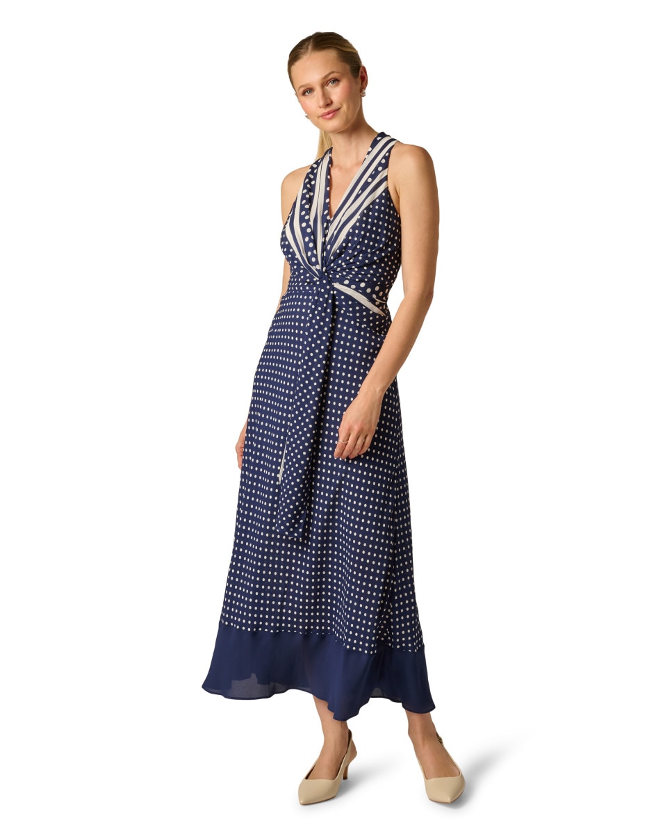 Adrianna Papell - Vestido estilo náutico con raya y lunares.