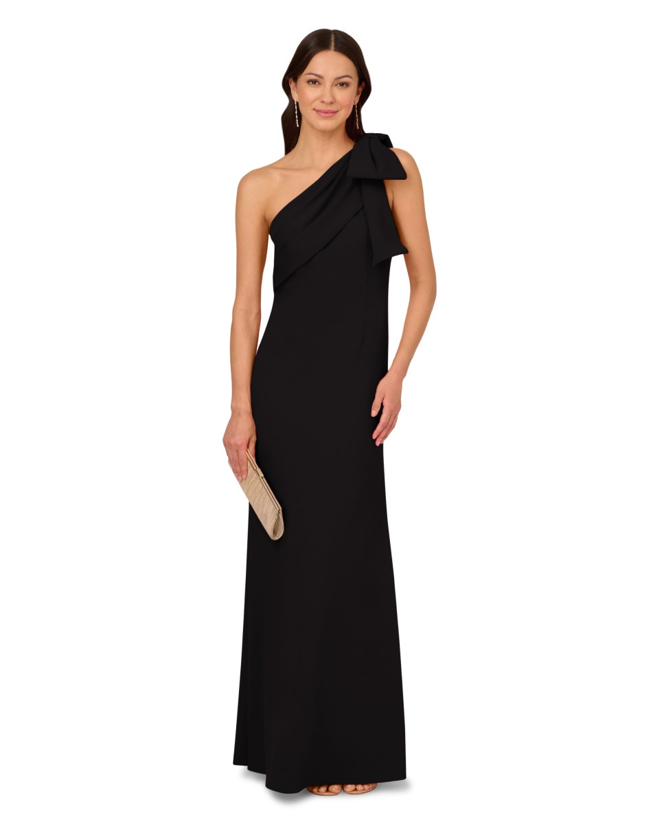 Vestido largo con escote asimétrico y gran lazo - Adrianna Papell - Negro Negro-1