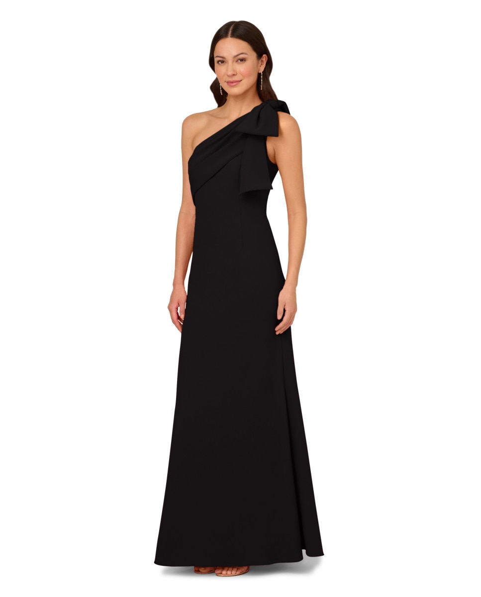 Vestido largo con escote asimétrico y gran lazo - Adrianna Papell - Negro Negro-3